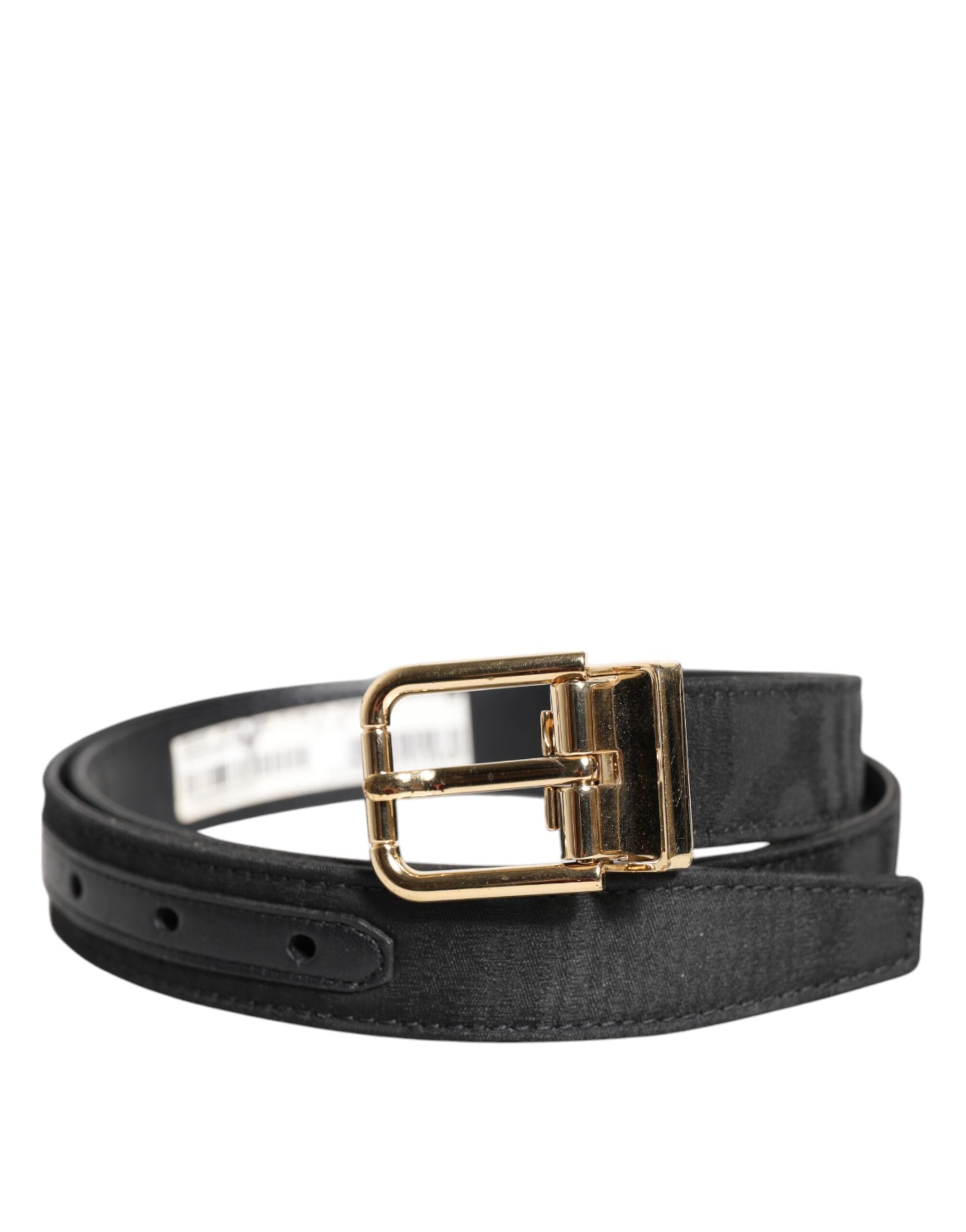 Dolce & Gabbana Black Classic Gold Metal Logo Buckle Men's Belt (Pre-Owned)