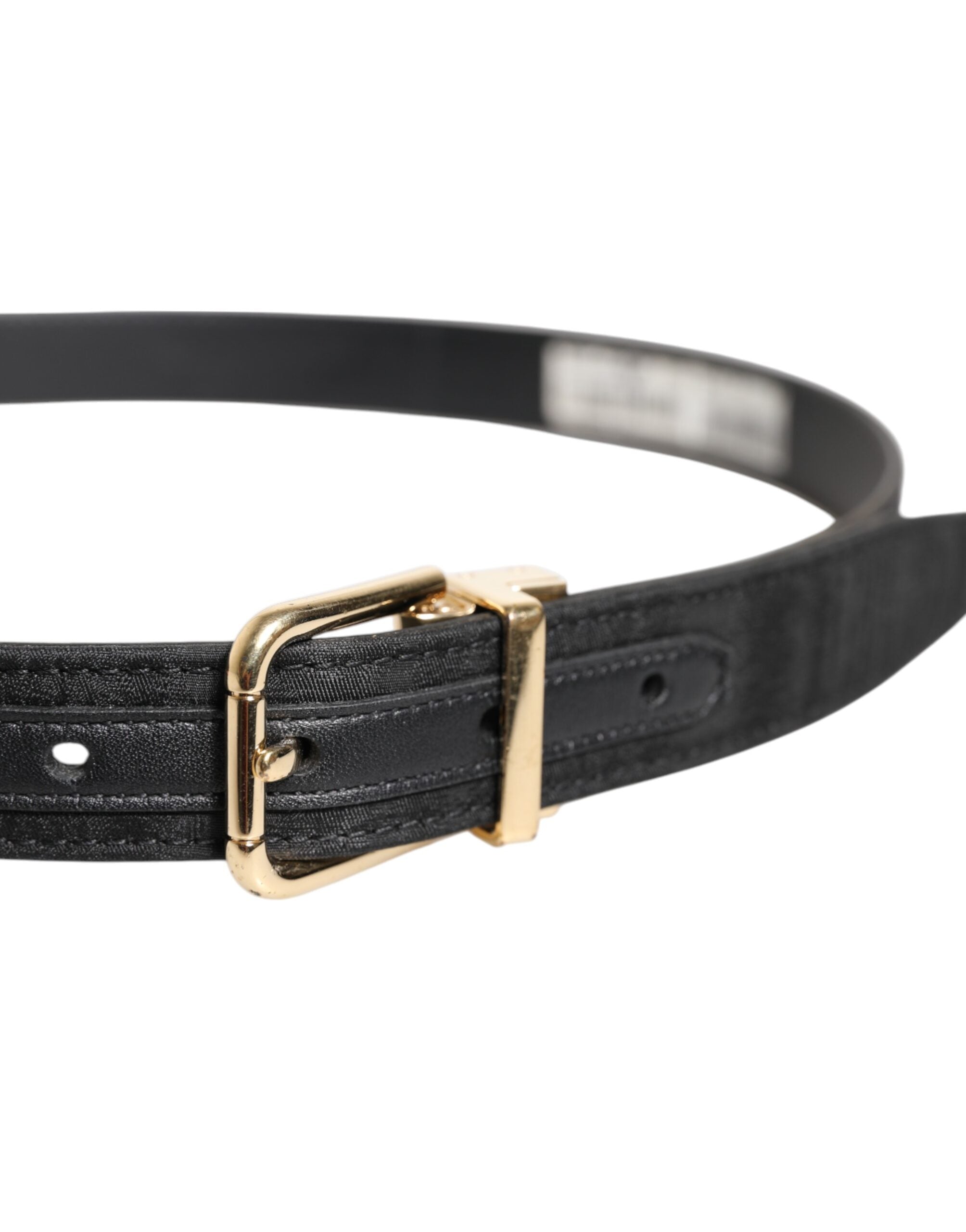Dolce & Gabbana Black Classic Gold Metal Logo Buckle Men's Belt (Pre-Owned)