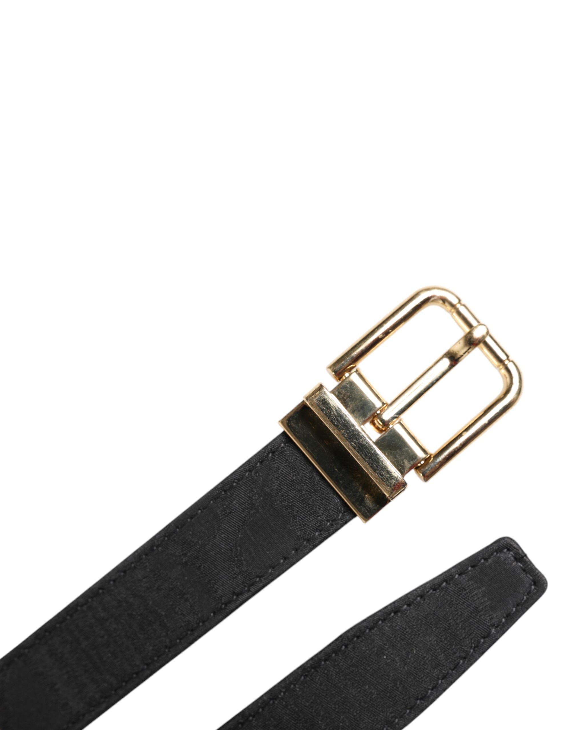 Dolce & Gabbana Black Classic Gold Metal Logo Buckle Men's Belt (Pre-Owned)