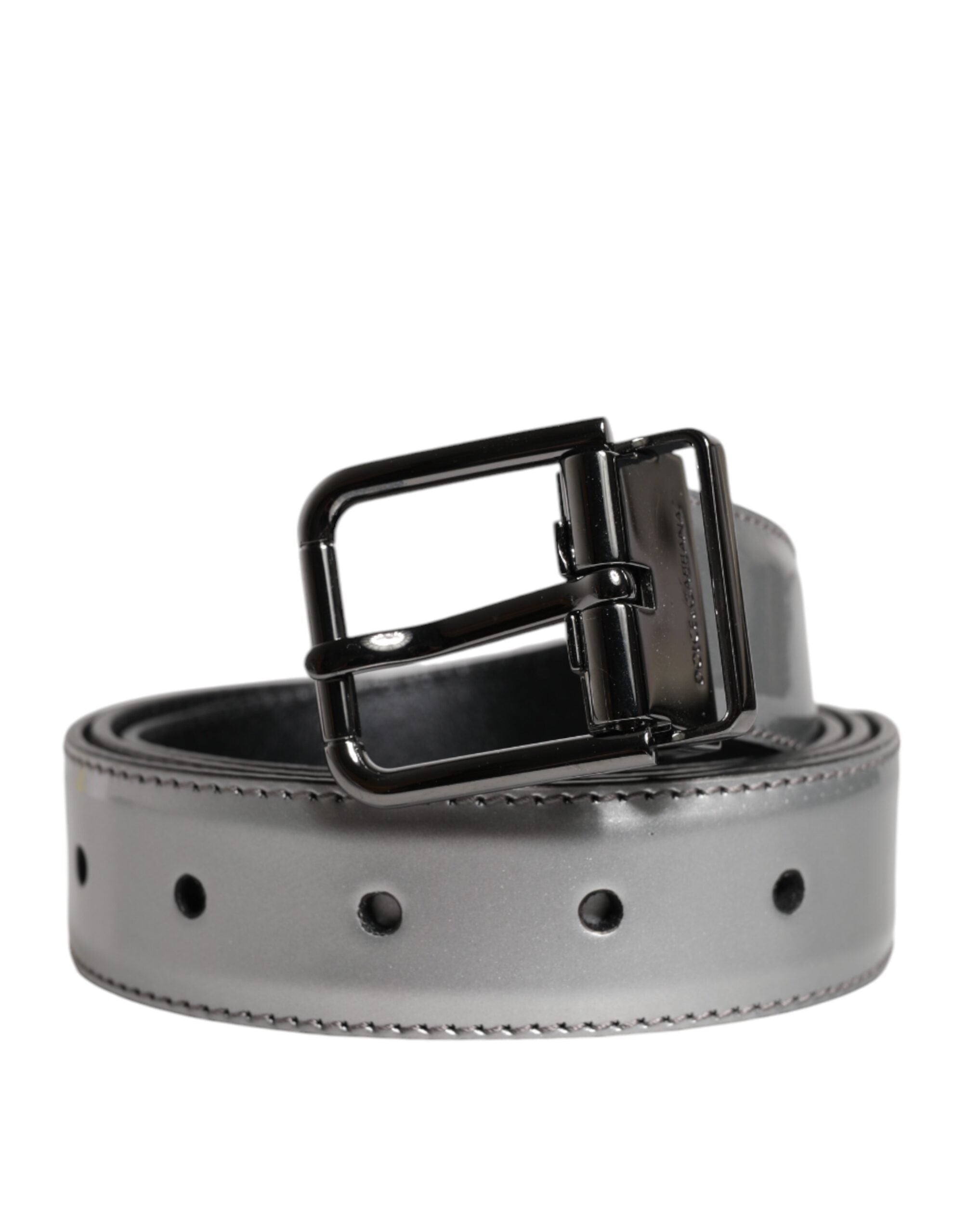 Dolce & Gabbana Silver Leather Classic Metal Logo Buckle Men's Belt (Pre-Owned)