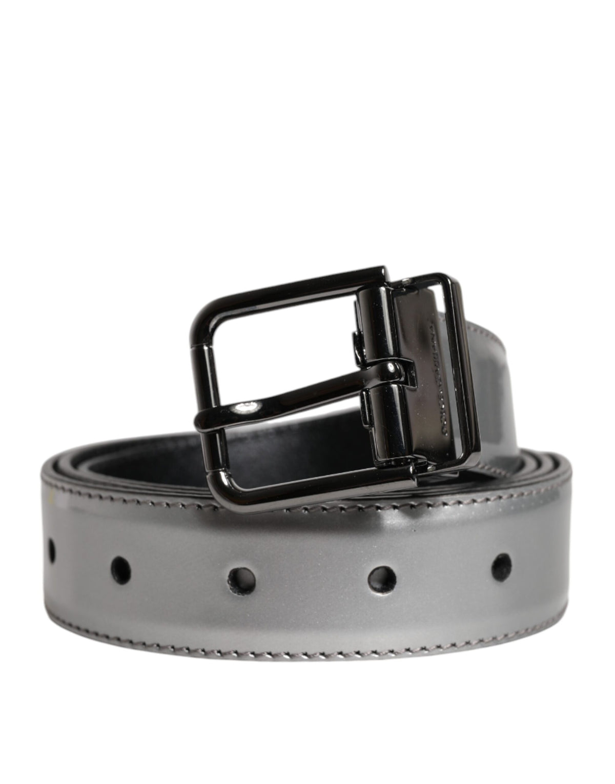 Dolce & Gabbana Silver Leather Classic Metal Logo Buckle Men's Belt (Pre-Owned)
