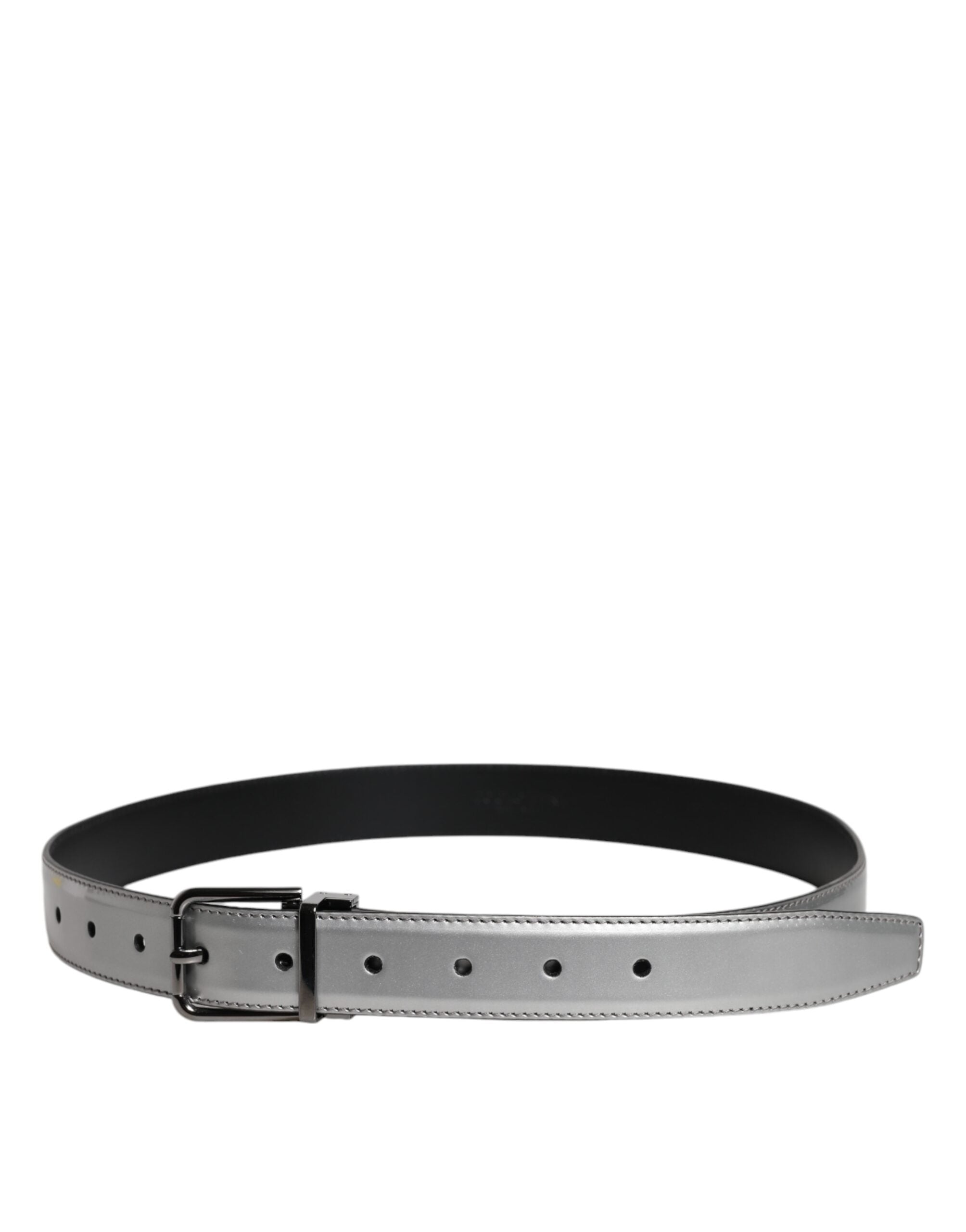 Dolce & Gabbana Silver Leather Classic Metal Logo Buckle Men's Belt (Pre-Owned)