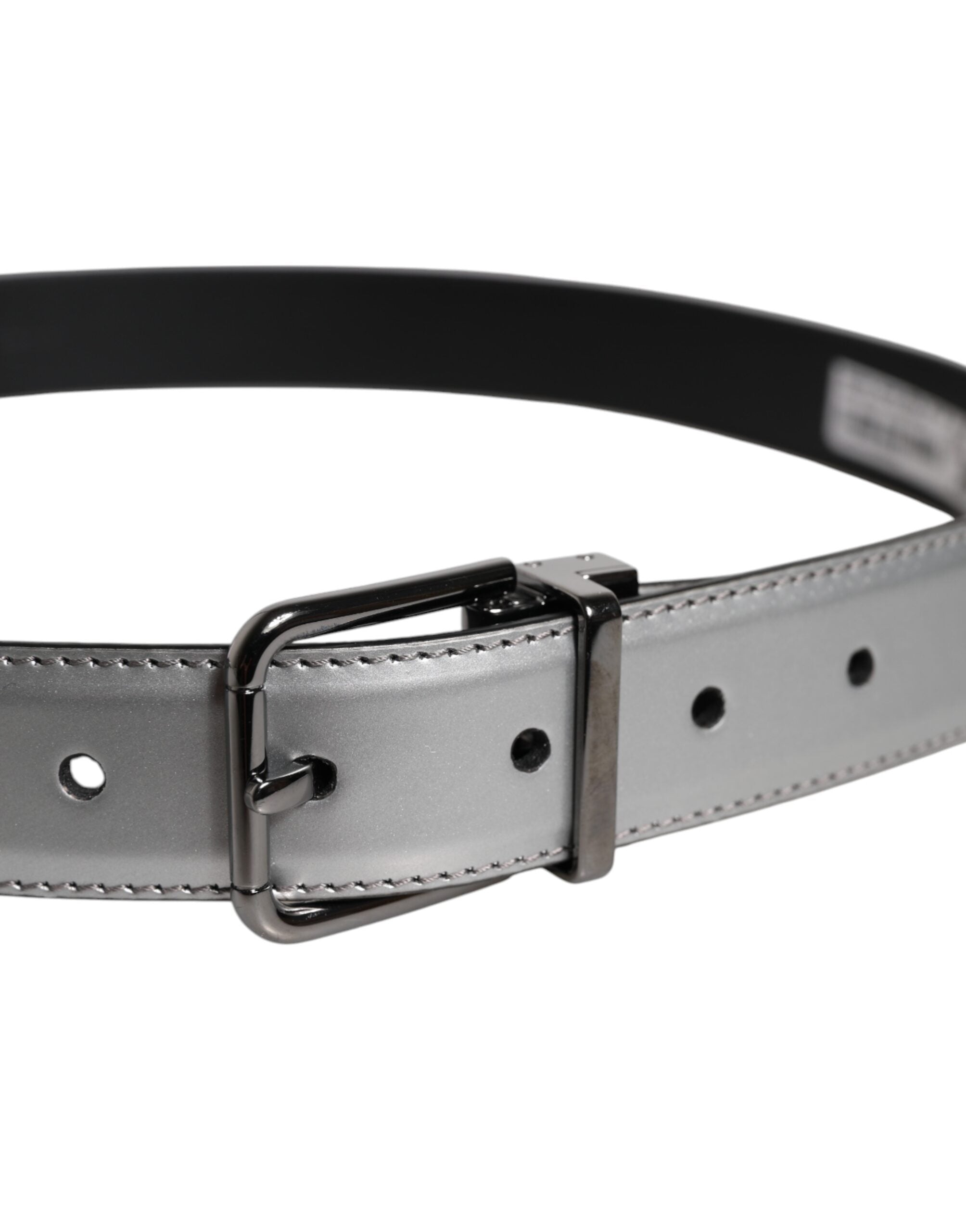 Dolce & Gabbana Silver Leather Classic Metal Logo Buckle Men's Belt (Pre-Owned)