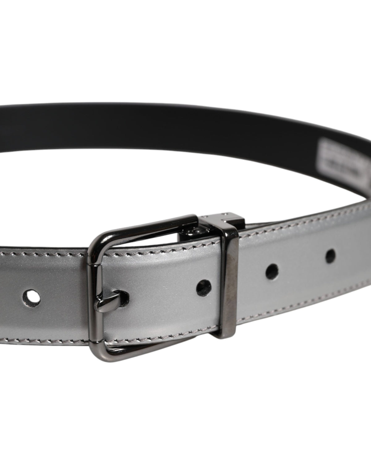 Dolce & Gabbana Silver Leather Classic Metal Logo Buckle Men's Belt (Pre-Owned)