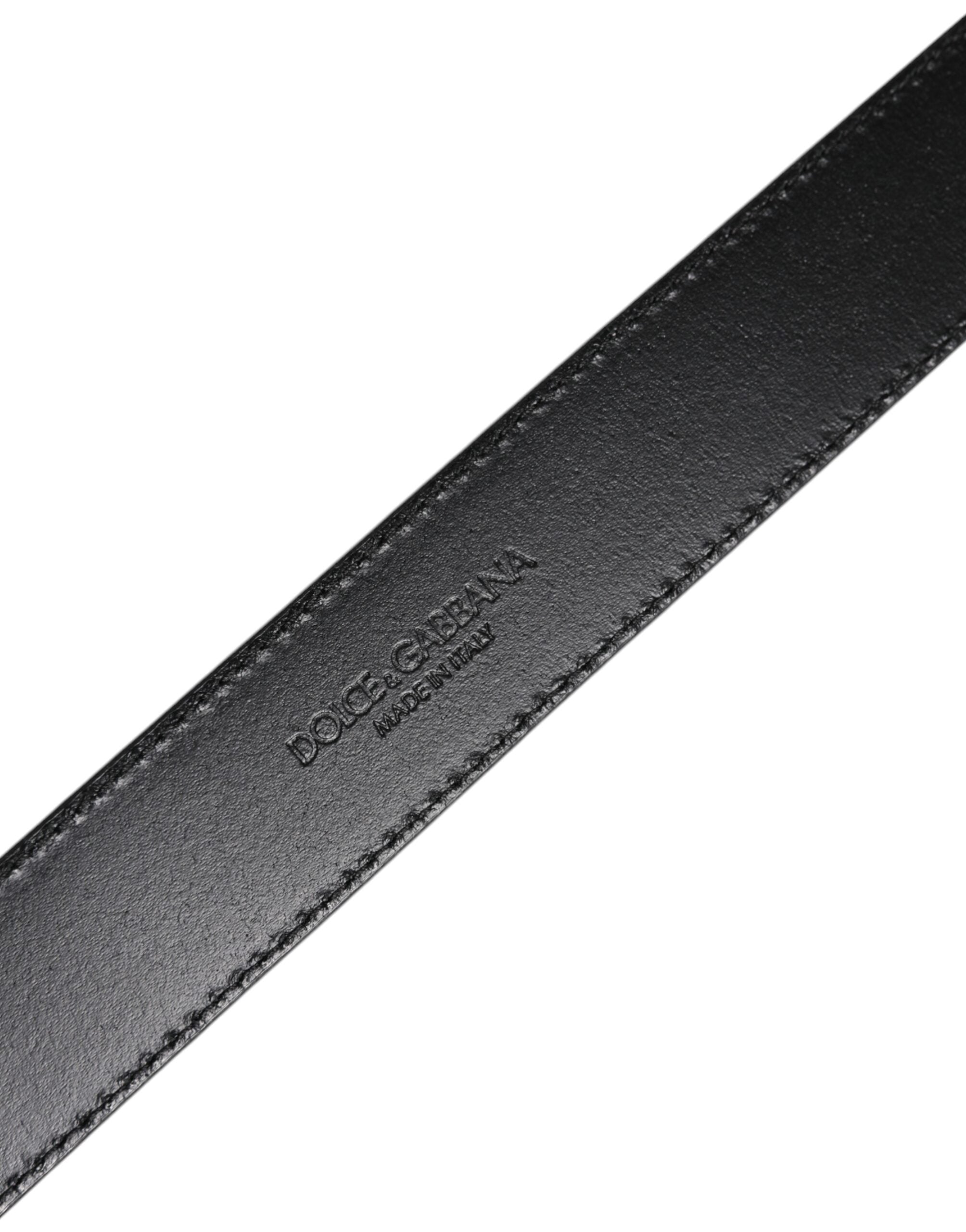 Dolce & Gabbana Silver Leather Classic Metal Logo Buckle Men's Belt (Pre-Owned)