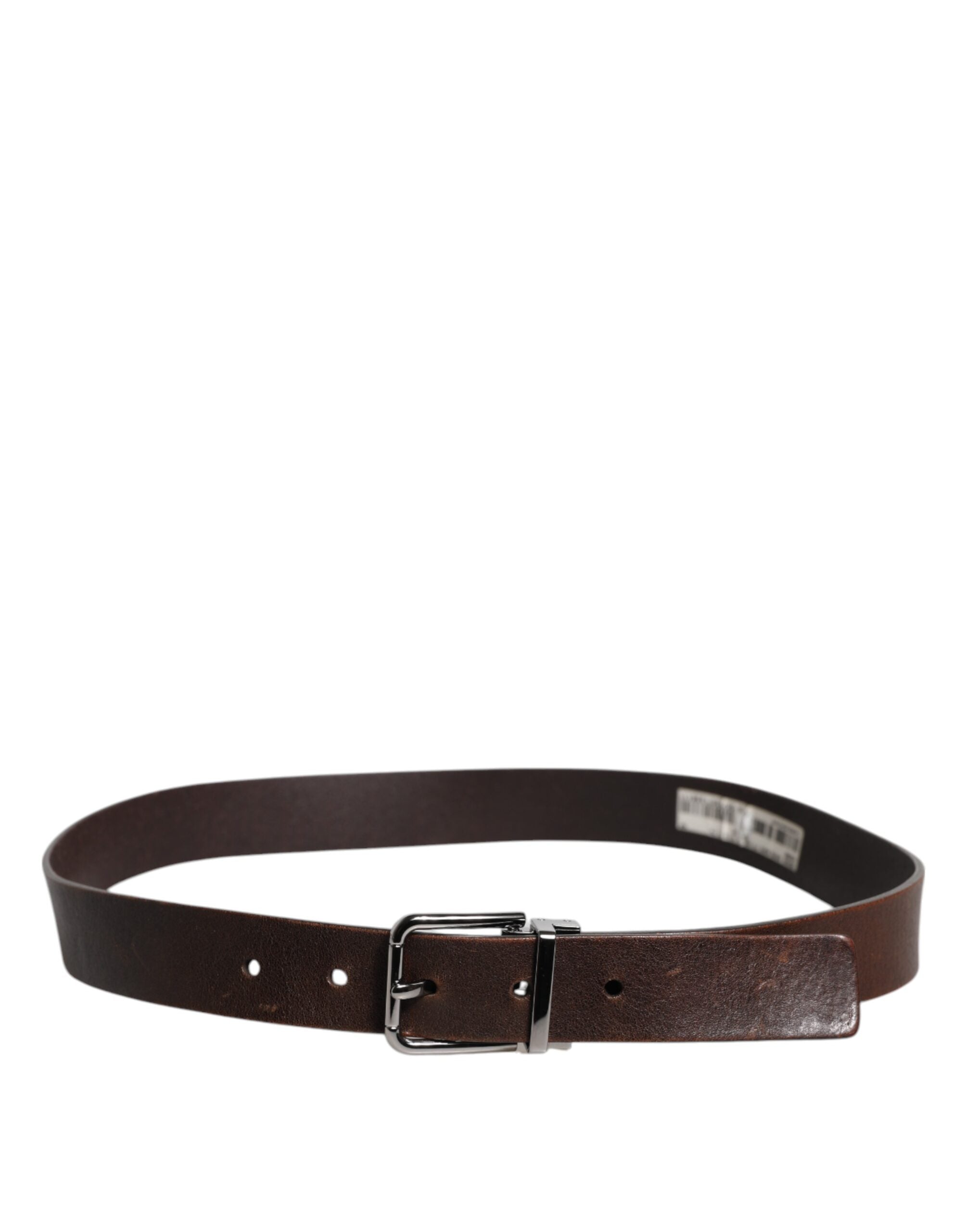 Dolce & Gabbana Brown Leather Classic Metal Logo Buckle Men's Belt (Pre-Owned)