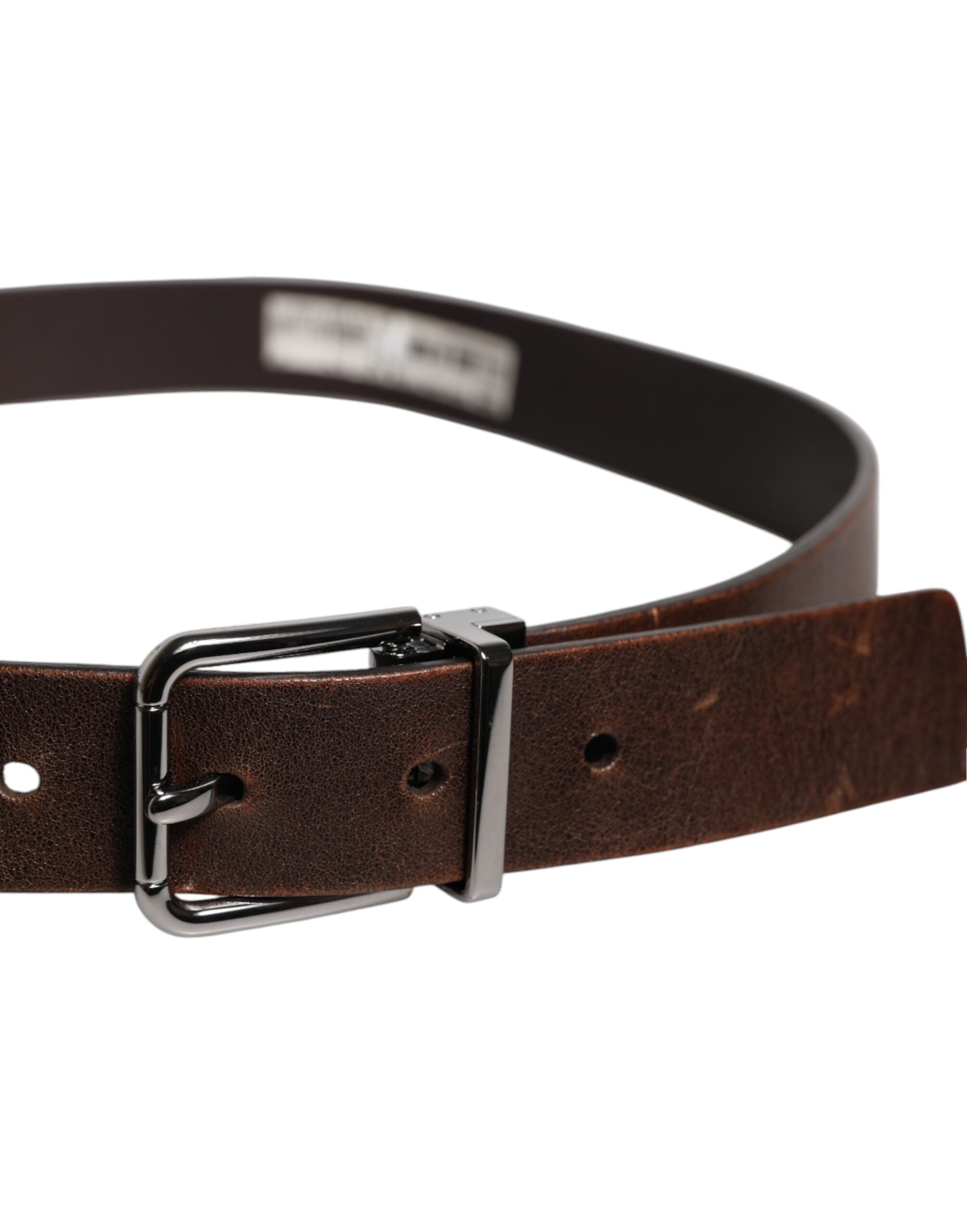 Dolce & Gabbana Brown Leather Classic Metal Logo Buckle Men's Belt (Pre-Owned)