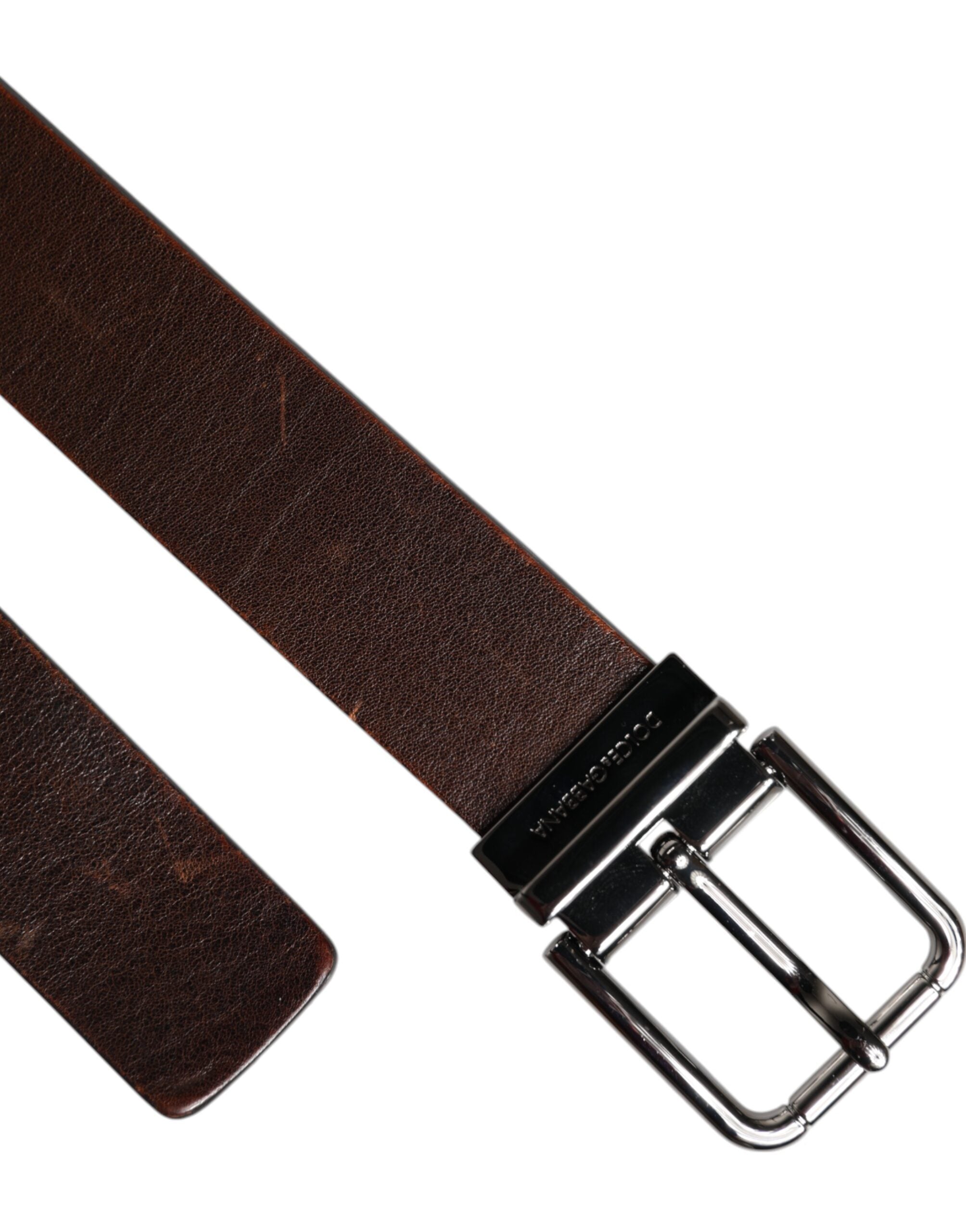 Dolce & Gabbana Brown Leather Classic Metal Logo Buckle Men's Belt (Pre-Owned)