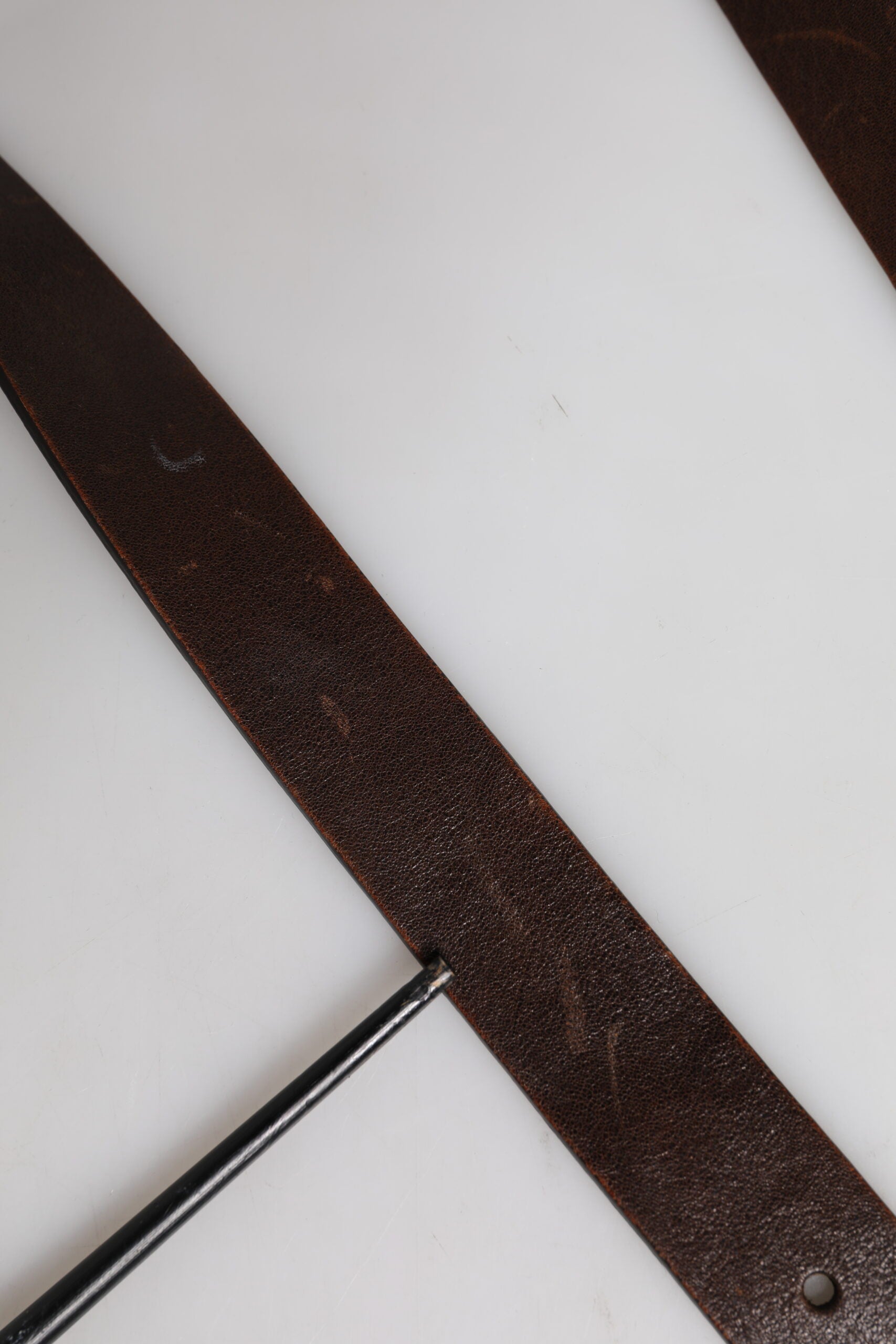 Dolce & Gabbana Brown Leather Classic Metal Logo Buckle Men's Belt (Pre-Owned)