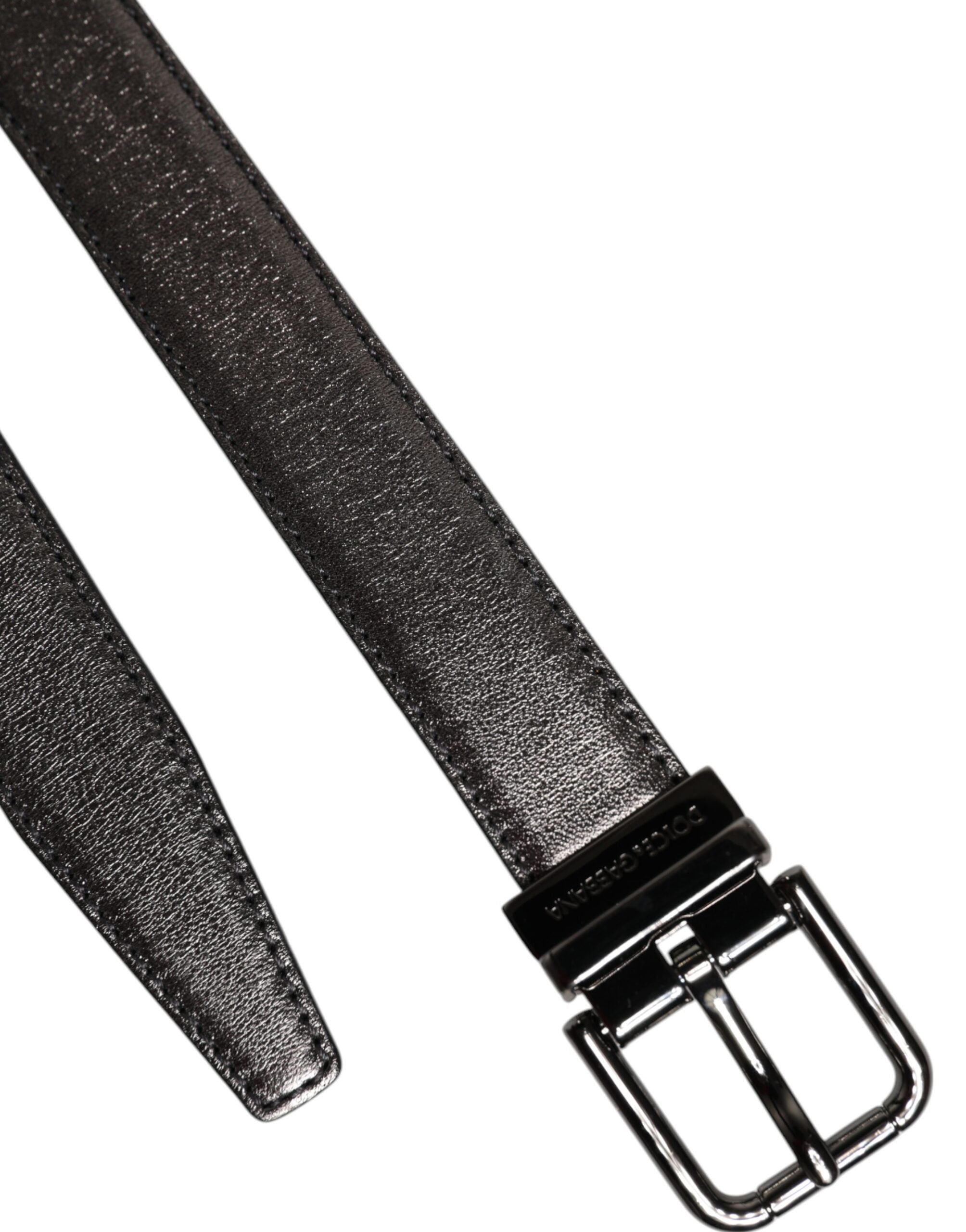 Dolce & Gabbana Black Leather Classic Metal Logo Buckle Men's Belt (Pre-Owned)