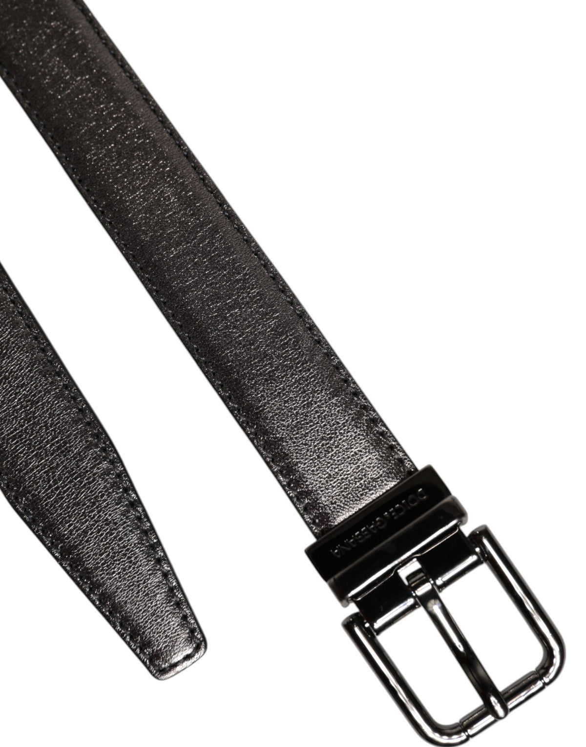 Dolce & Gabbana Black Leather Classic Metal Logo Buckle Men's Belt (Pre-Owned)