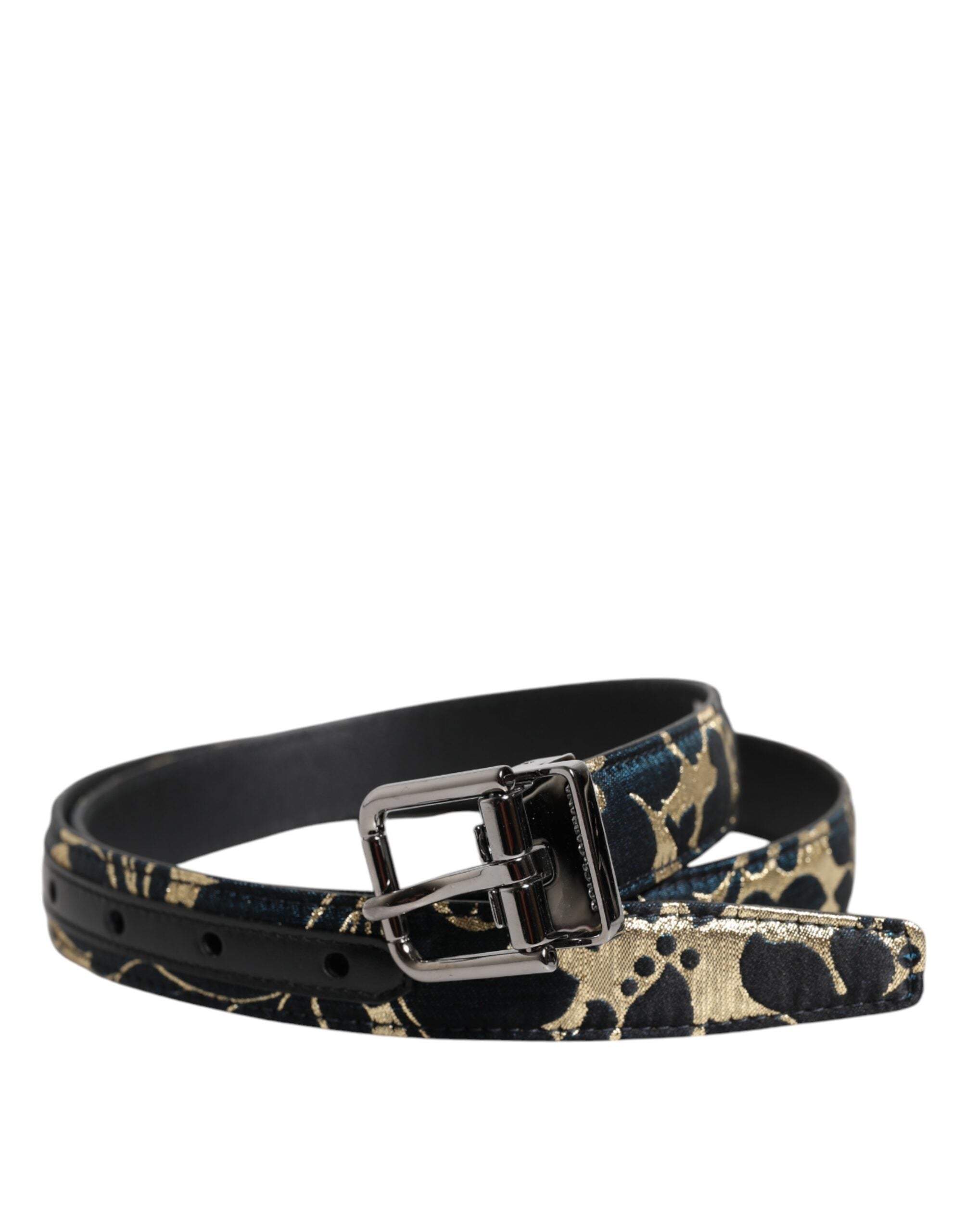 Dolce & Gabbana Multicolor Jacquard Leather Logo Buckle Men's Belt (Pre-Owned)