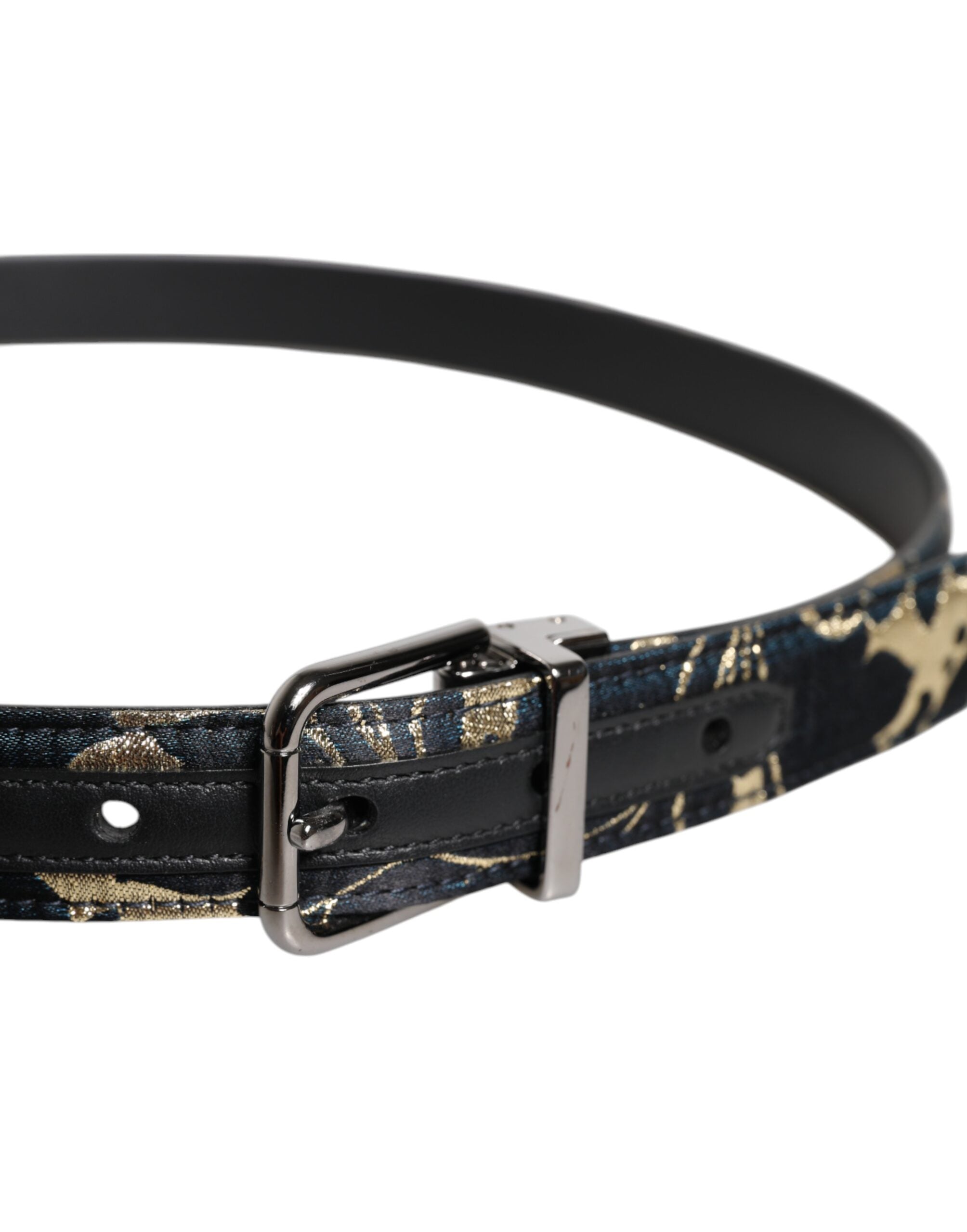 Dolce & Gabbana Multicolor Jacquard Leather Logo Buckle Men's Belt (Pre-Owned)