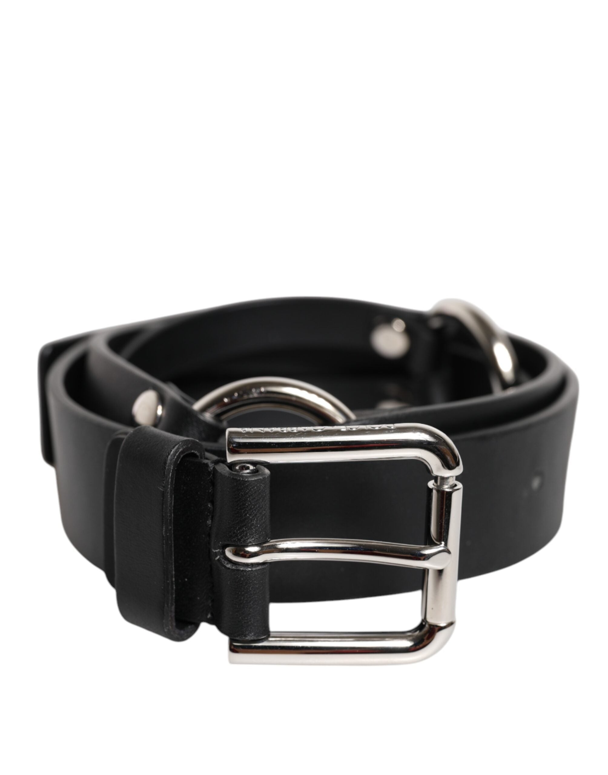 Dolce & Gabbana Black Leather Classic Metal Logo Buckle Men's Belt (Pre-Owned)