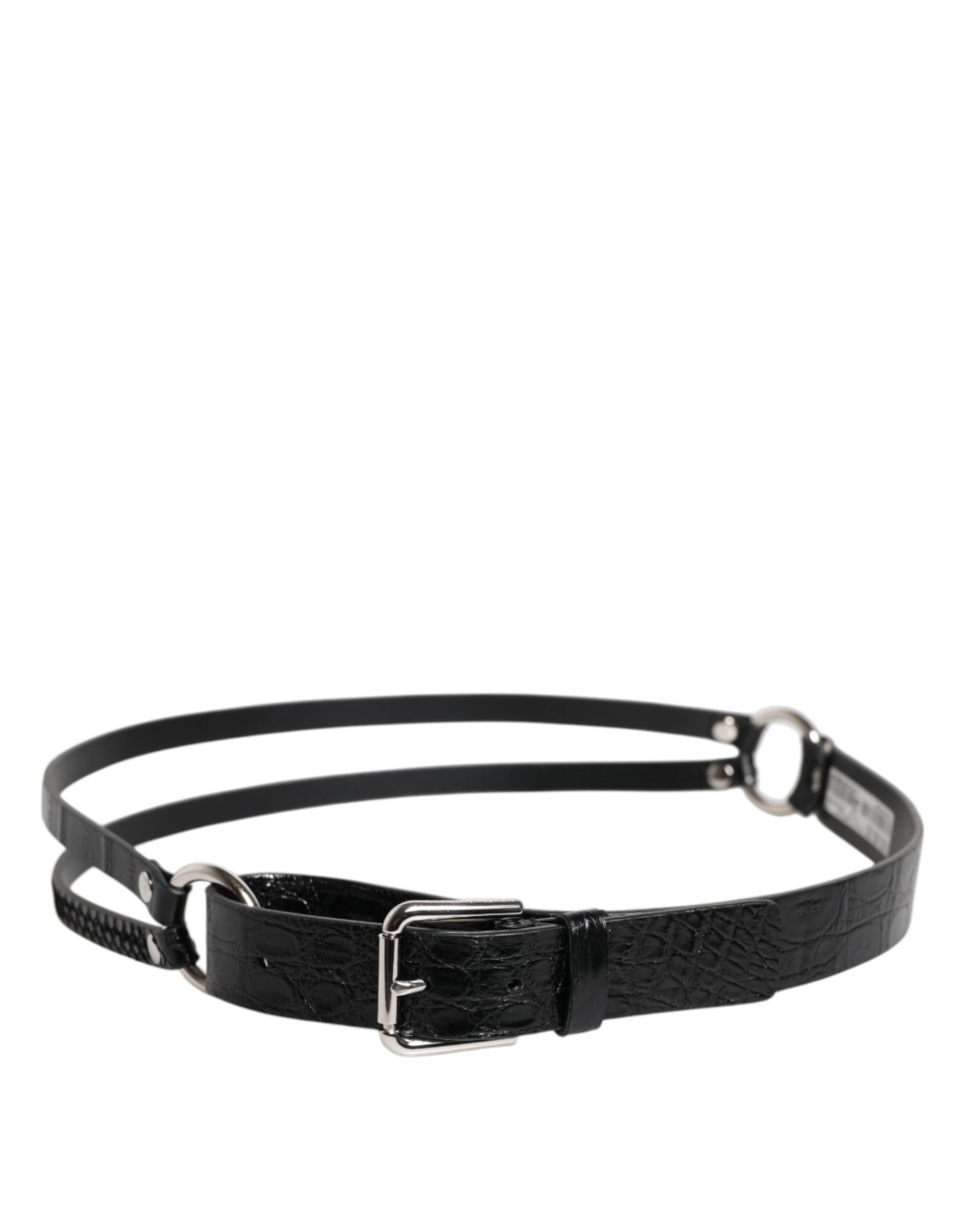 Dolce & Gabbana Black Exotic Leather Metal Logo Buckle Men's Belt (Pre-Owned)