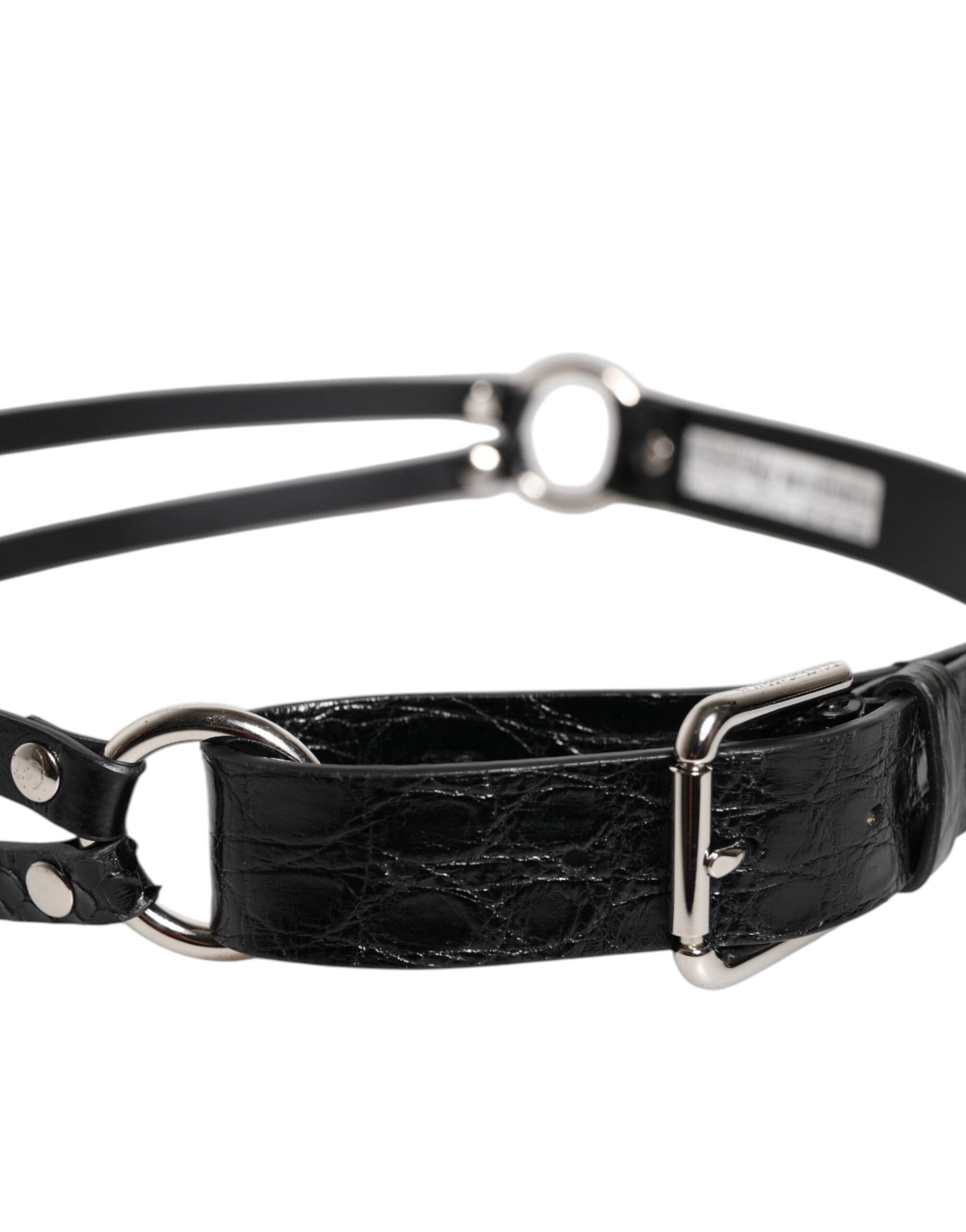 Dolce & Gabbana Black Exotic Leather Metal Logo Buckle Men's Belt (Pre-Owned)