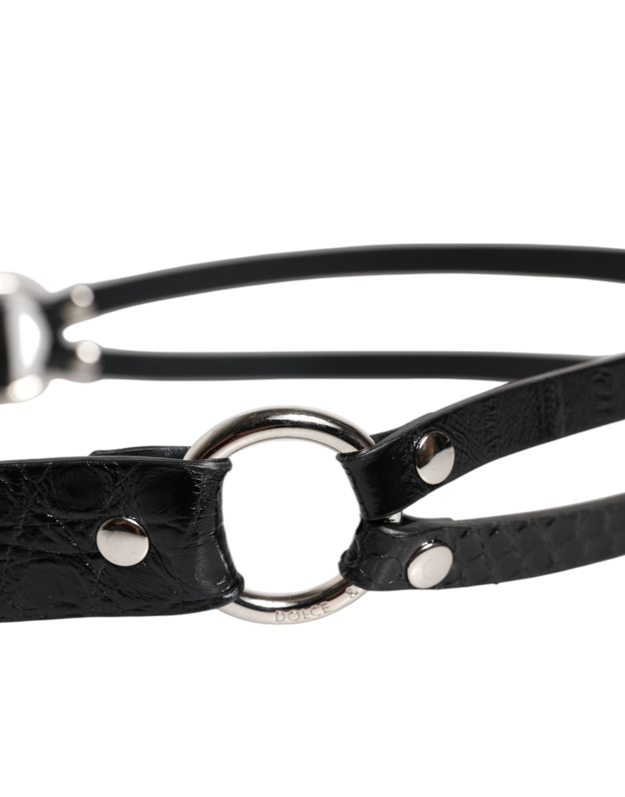 Dolce & Gabbana Black Exotic Leather Metal Logo Buckle Men's Belt (Pre-Owned)