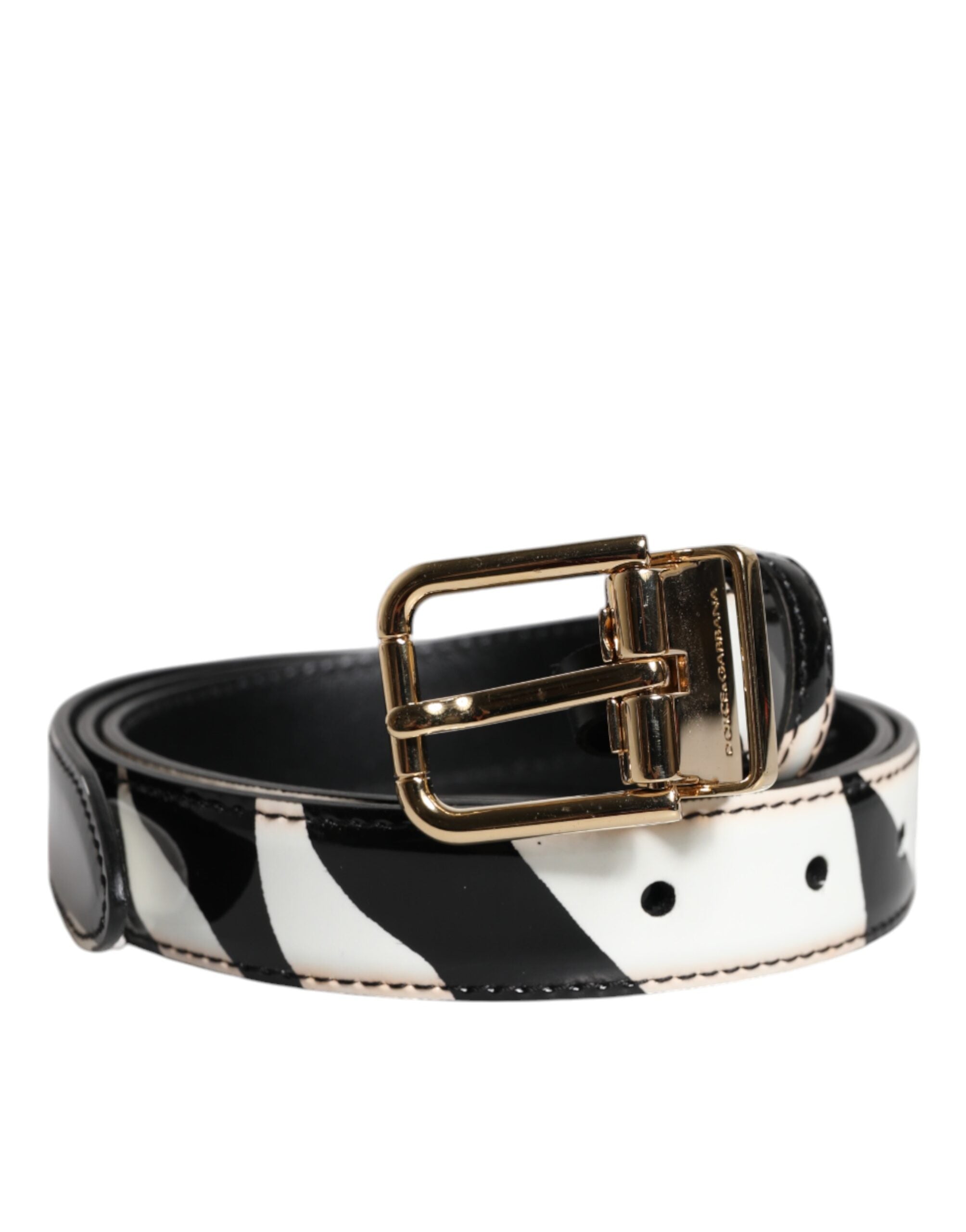 Dolce & Gabbana Black White Zebra Gold Metal Logo Buckle Men's Belt (Pre-Owned)
