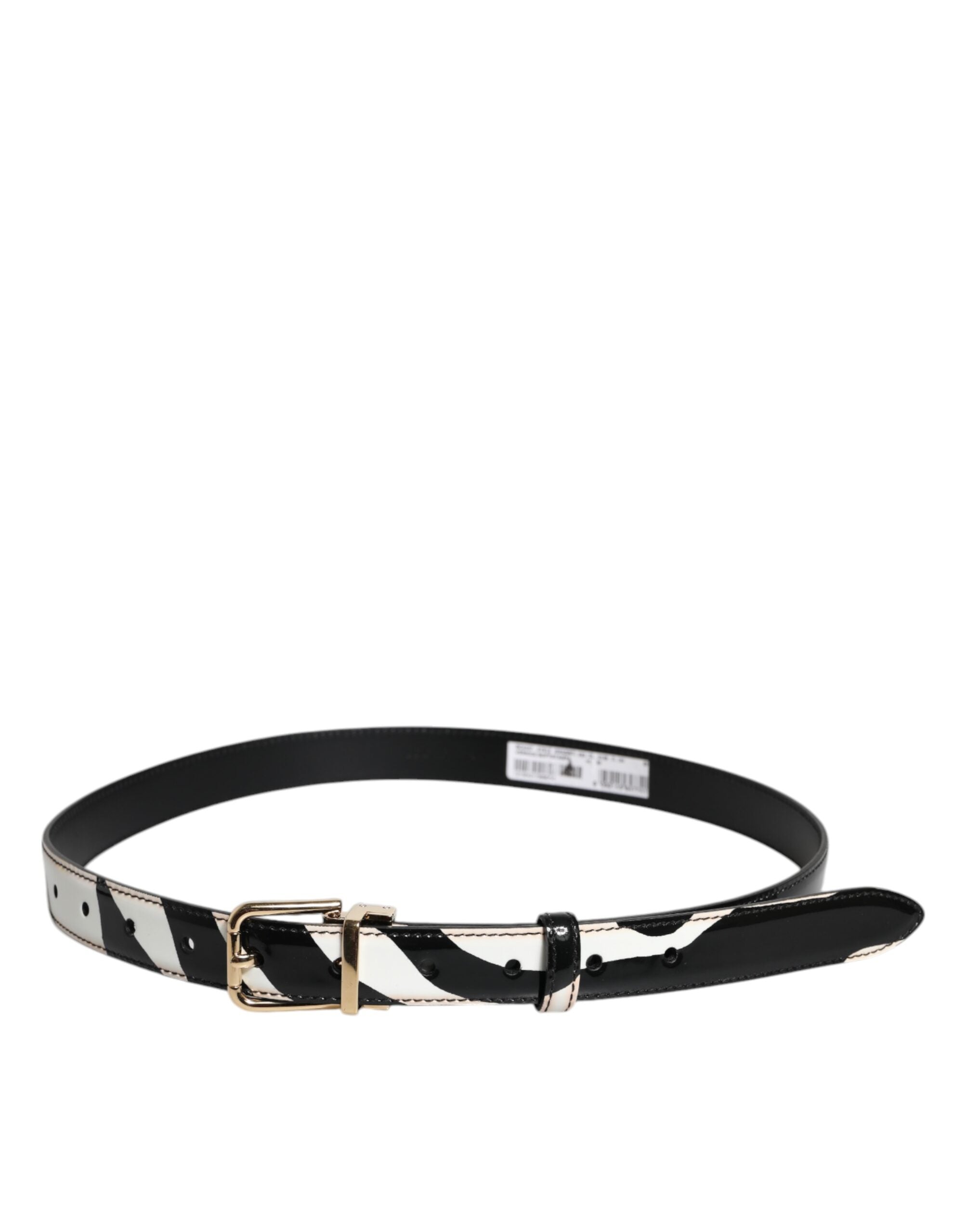 Dolce & Gabbana Black White Zebra Gold Metal Logo Buckle Men's Belt (Pre-Owned)
