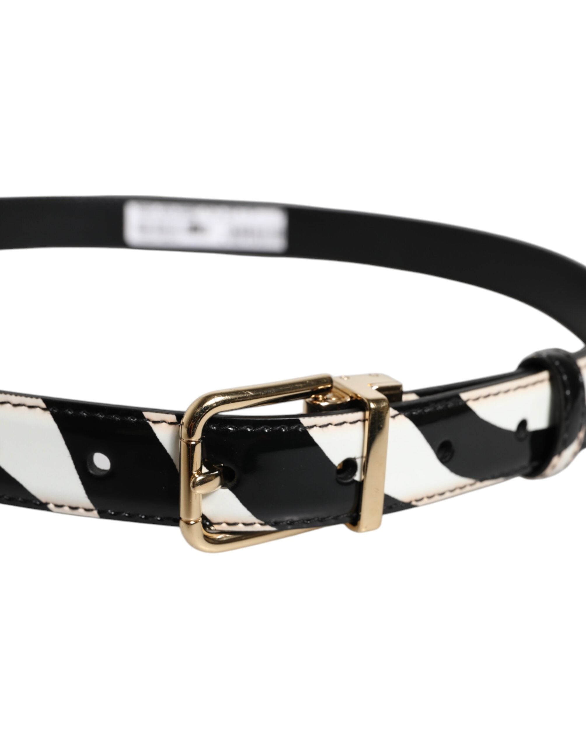 Dolce & Gabbana Black White Zebra Gold Metal Logo Buckle Men's Belt (Pre-Owned)