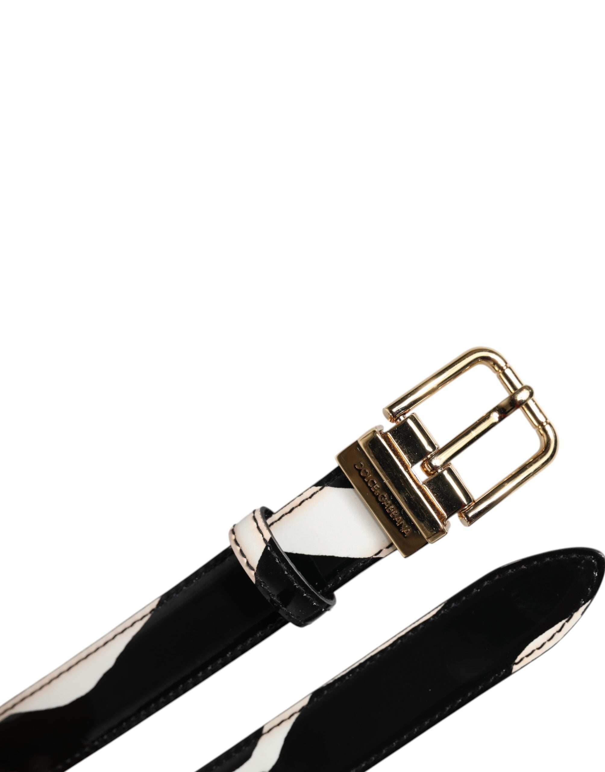 Dolce & Gabbana Black White Zebra Gold Metal Logo Buckle Men's Belt (Pre-Owned)