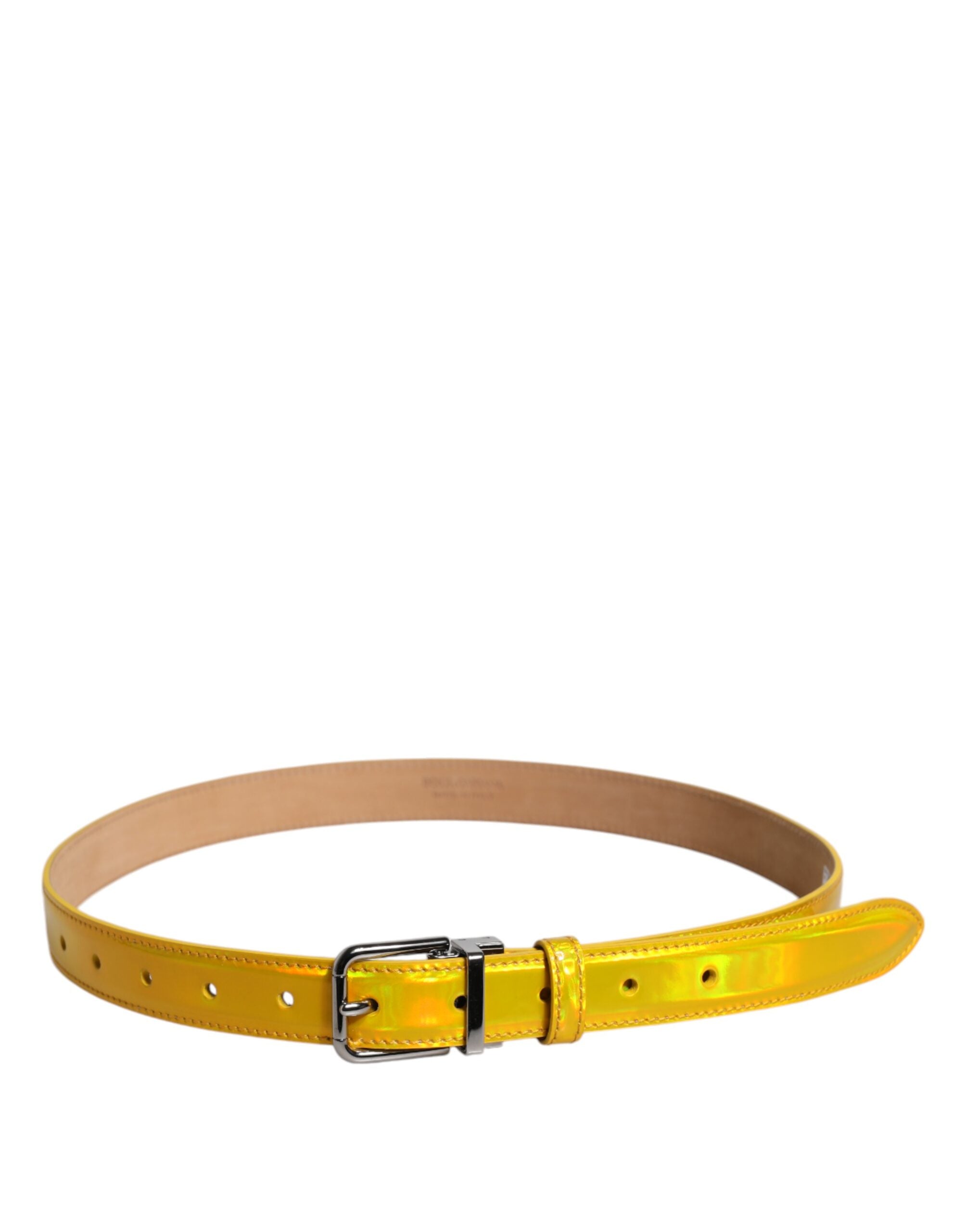 Dolce & Gabbana Metallic Yellow Leather Metal Logo Buckle Men's Belt (Pre-Owned)