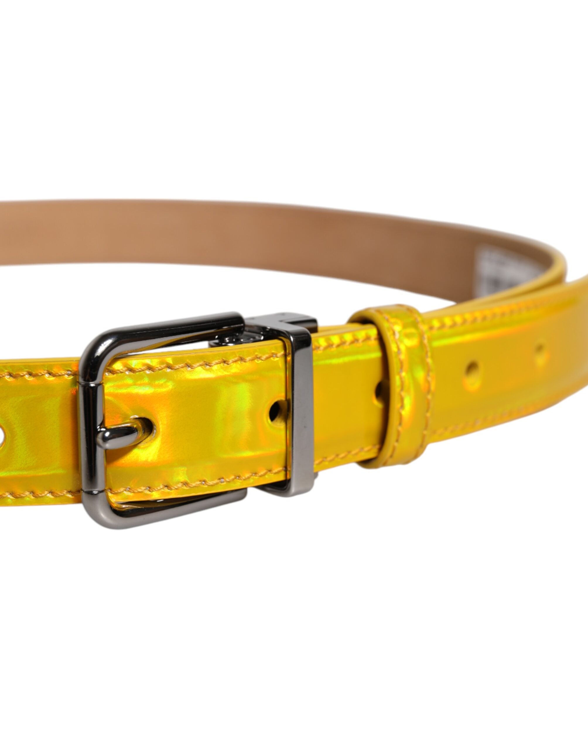 Dolce & Gabbana Metallic Yellow Leather Metal Logo Buckle Men's Belt (Pre-Owned)