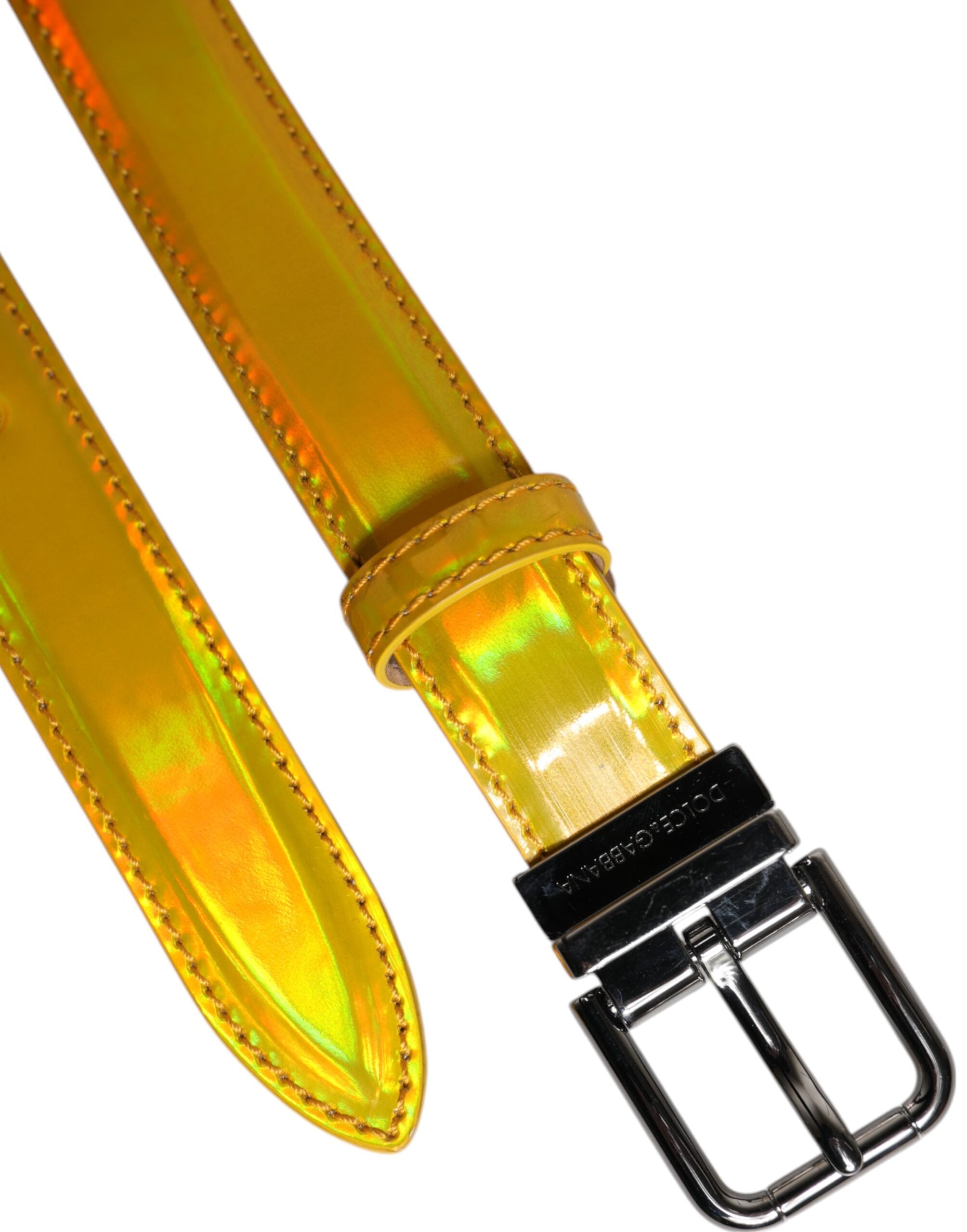 Dolce & Gabbana Metallic Yellow Leather Metal Logo Buckle Men's Belt (Pre-Owned)