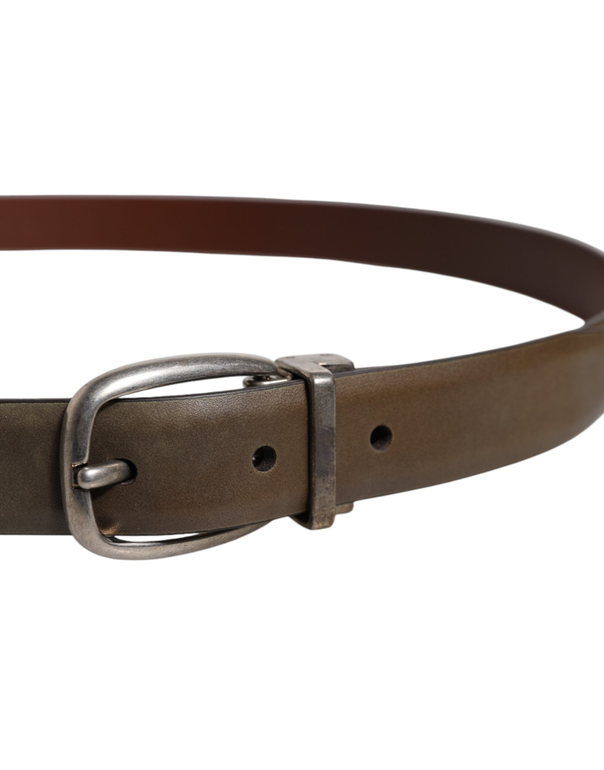 Dolce & Gabbana Brown Leather Classic Metal Logo Buckle Men's Belt (Pre-Owned)