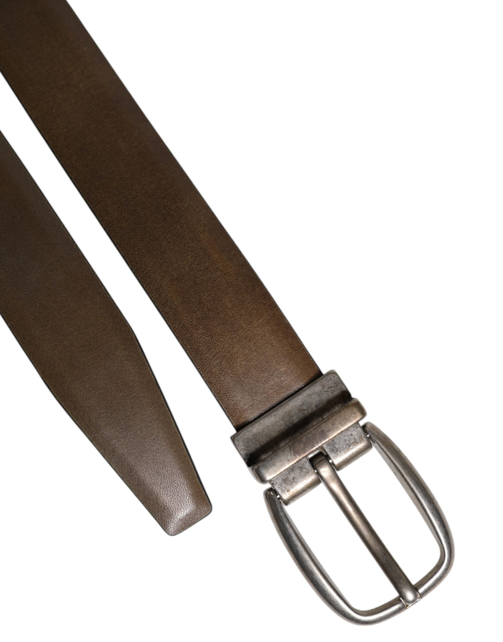 Dolce & Gabbana Brown Leather Classic Metal Logo Buckle Men's Belt (Pre-Owned)