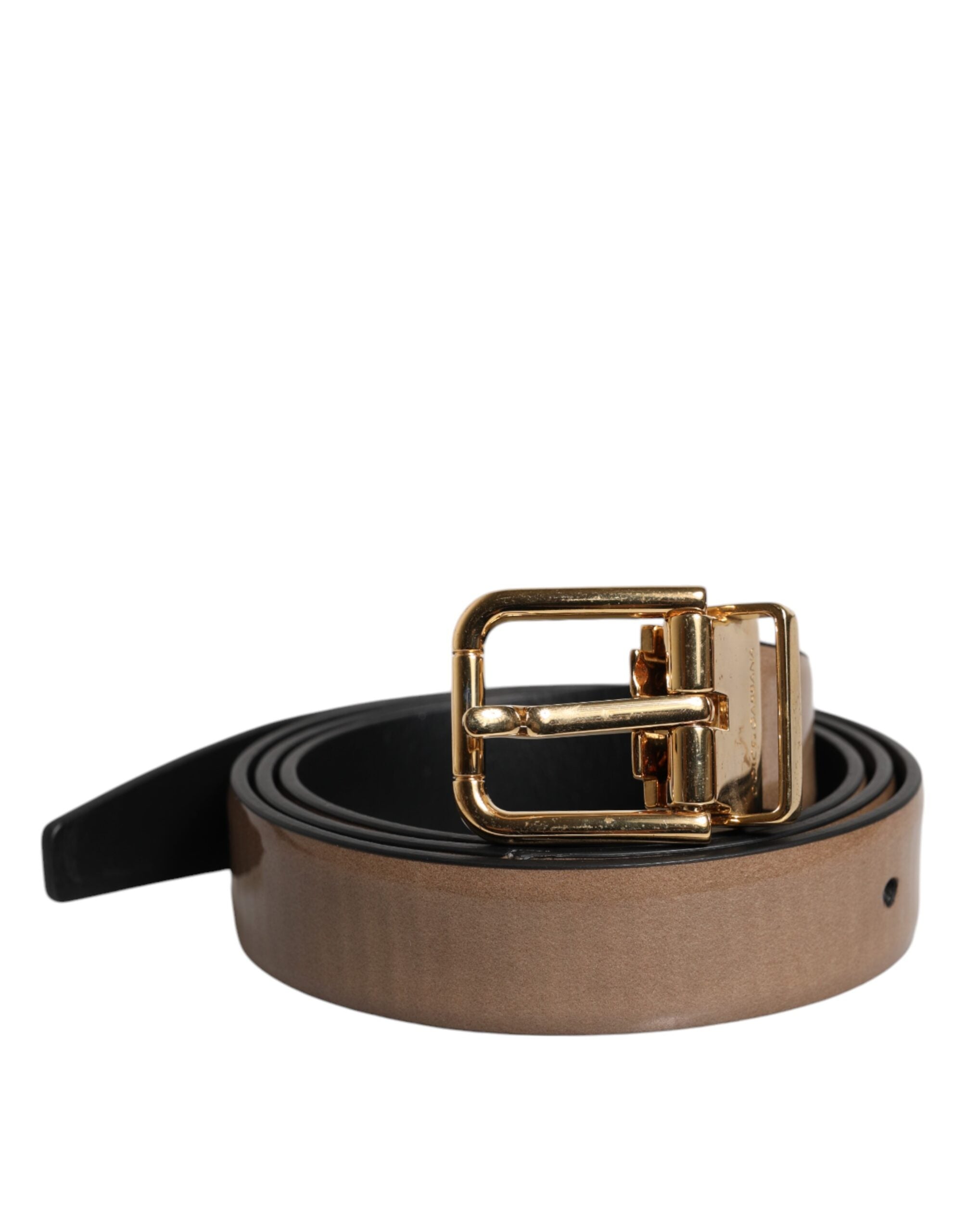 Dolce & Gabbana Brown Leather Classic Metal Logo Buckle Men's Belt (Pre-Owned)