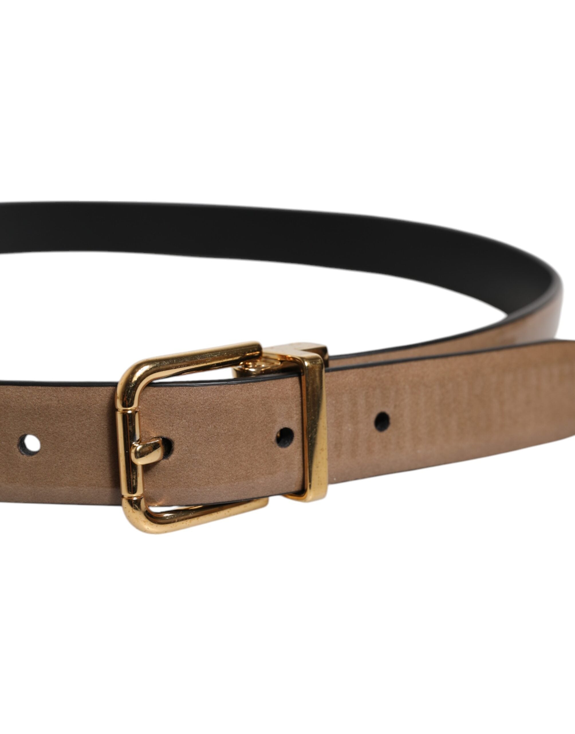 Dolce & Gabbana Brown Leather Classic Metal Logo Buckle Men's Belt (Pre-Owned)