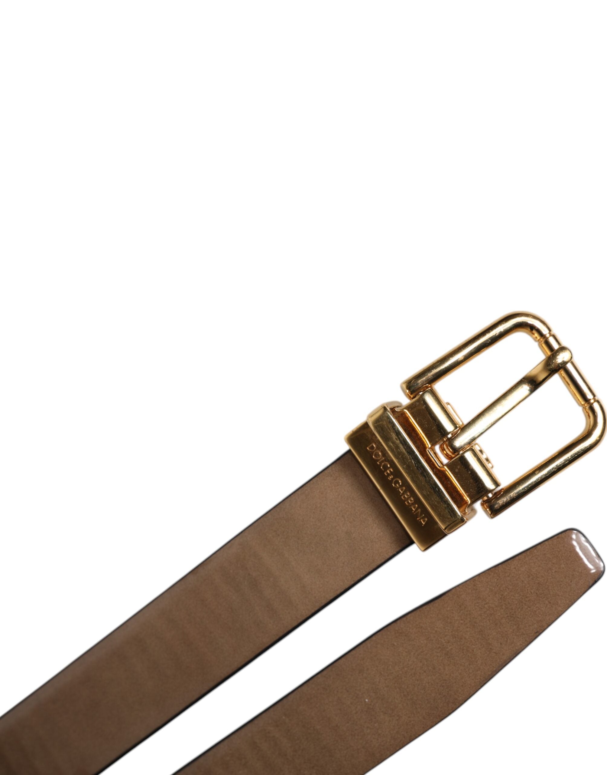 Dolce & Gabbana Brown Leather Classic Metal Logo Buckle Men's Belt (Pre-Owned)