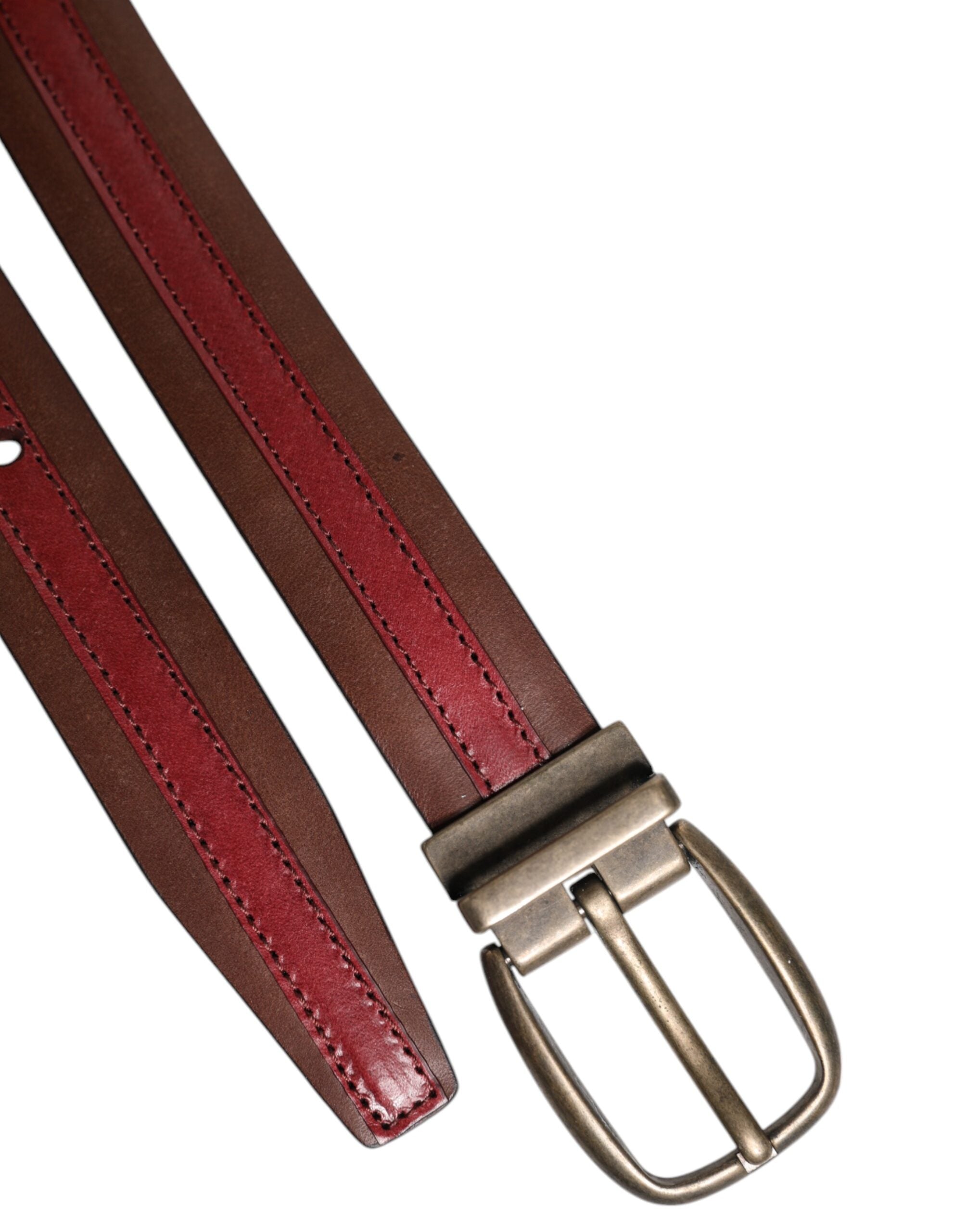 Dolce & Gabbana Burgundy Leather Metal Logo Buckle Men's Belt