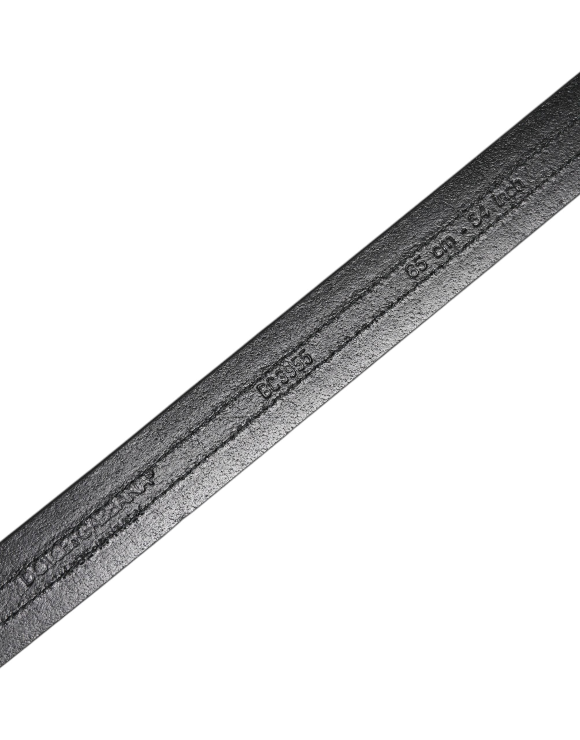 Dolce & Gabbana Black Burgundy Calfskin Metal Logo Buckle Men's Belt