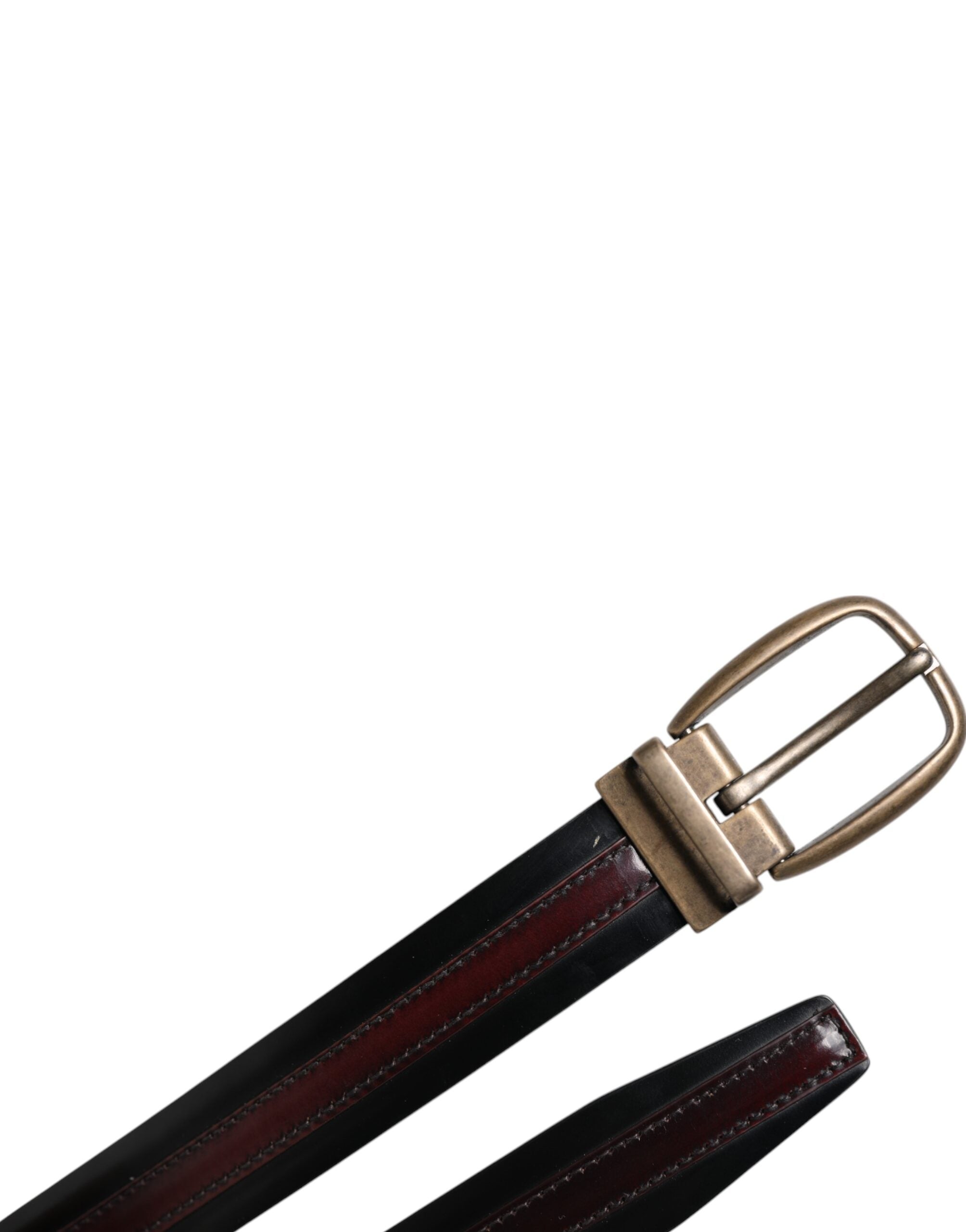Dolce & Gabbana Black Burgundy Calfskin Metal Logo Buckle Men's Belt