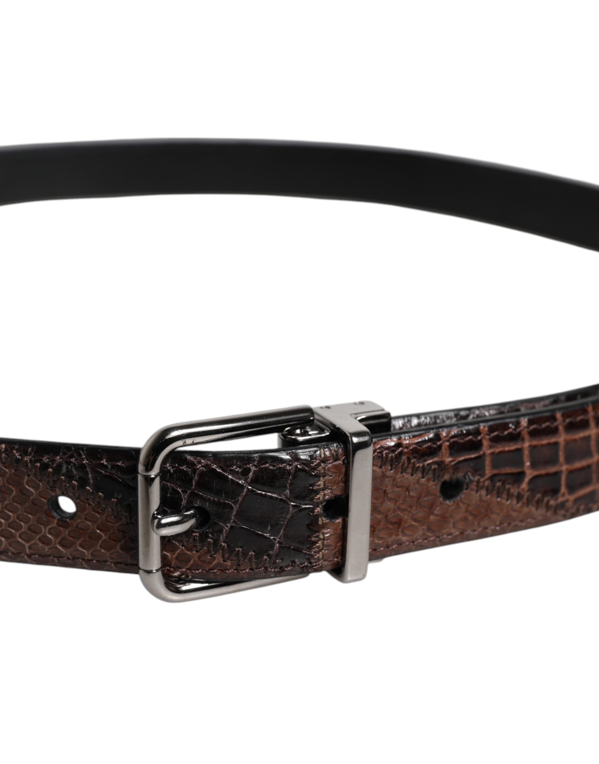 Dolce & Gabbana Brown Exotic Leather Metal Logo Buckle Men's Belt (Pre-Owned)
