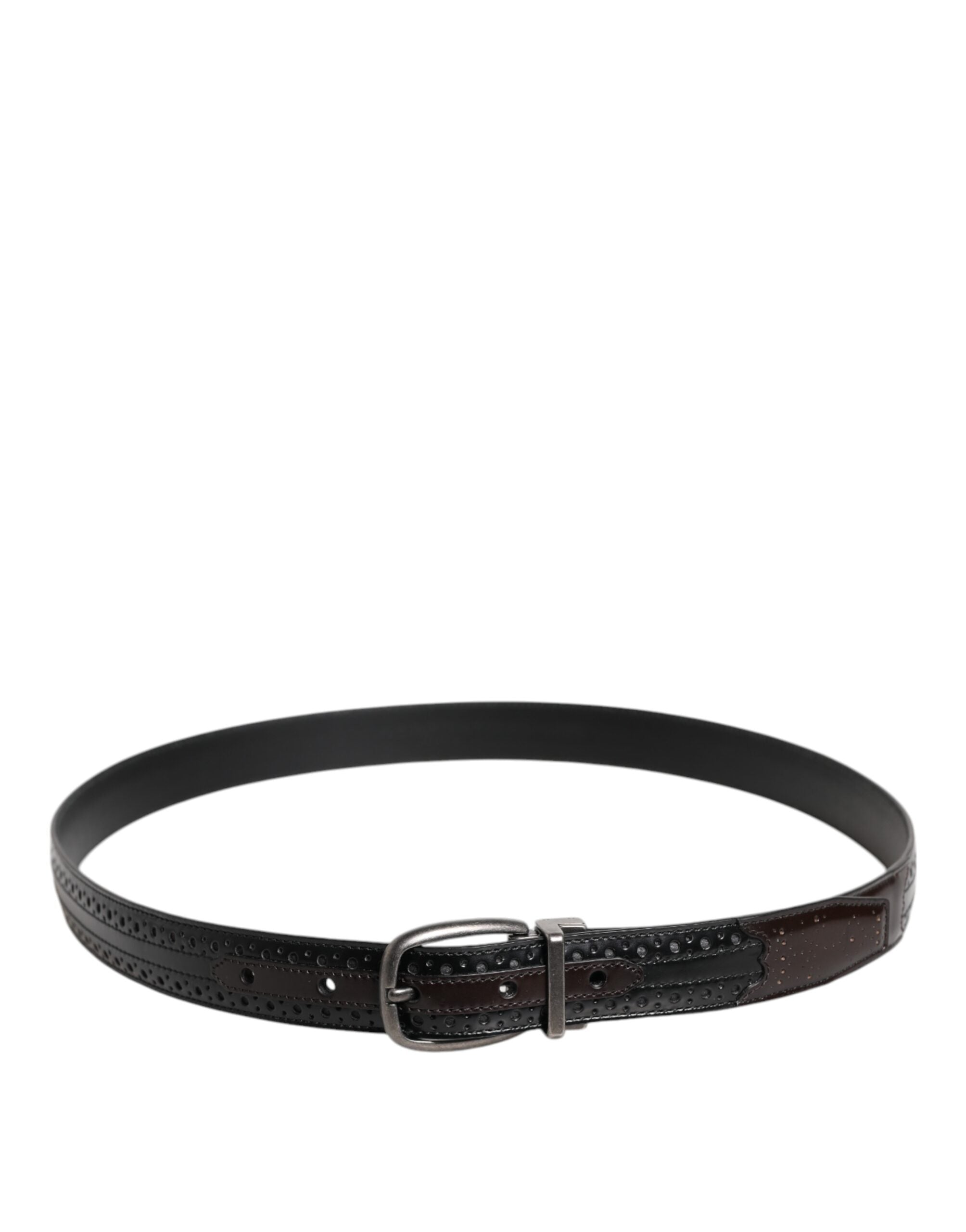 Dolce & Gabbana Black Brown Leather Classic Metal Buckle Men's Belt