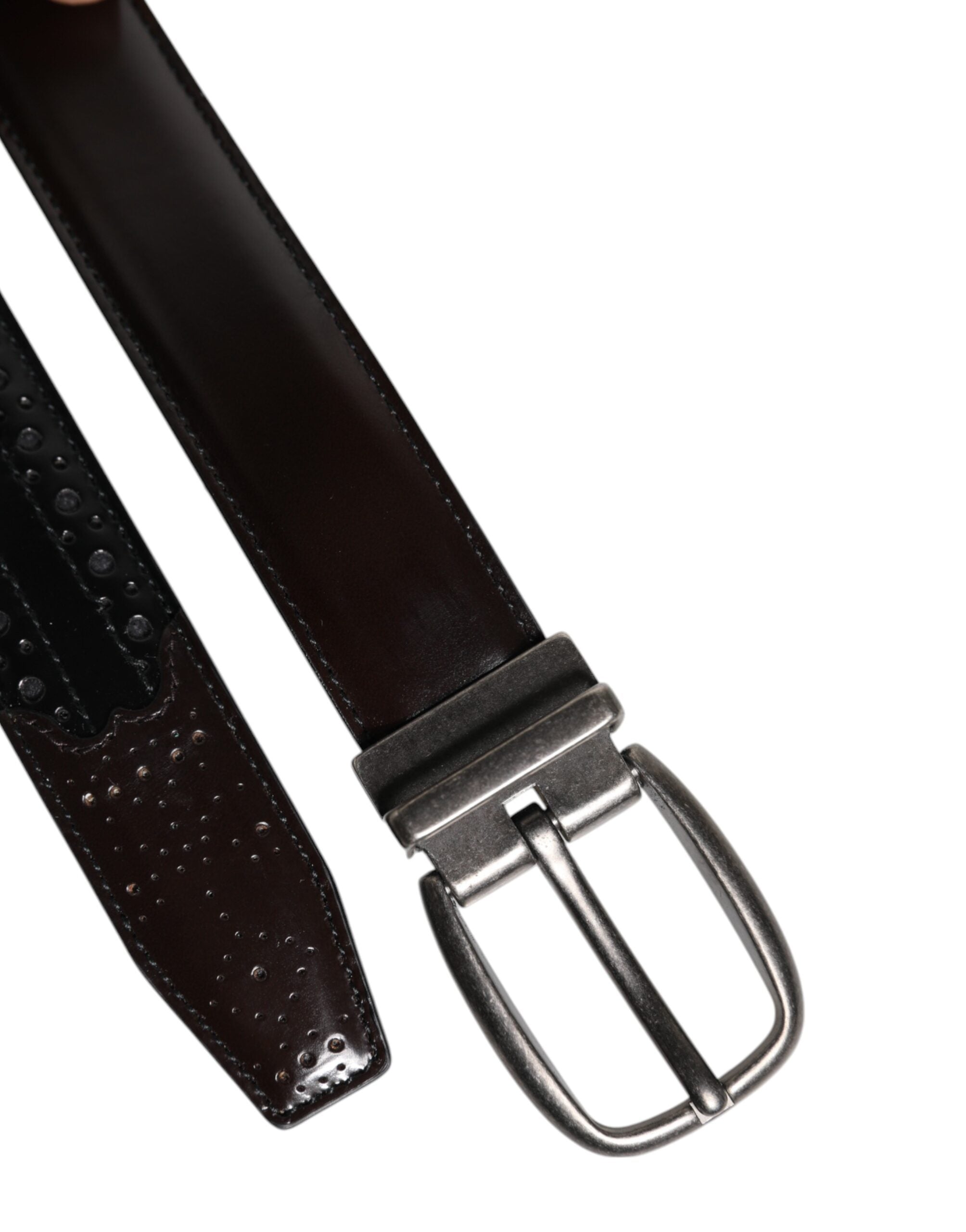 Dolce & Gabbana Black Brown Leather Classic Metal Buckle Men's Belt