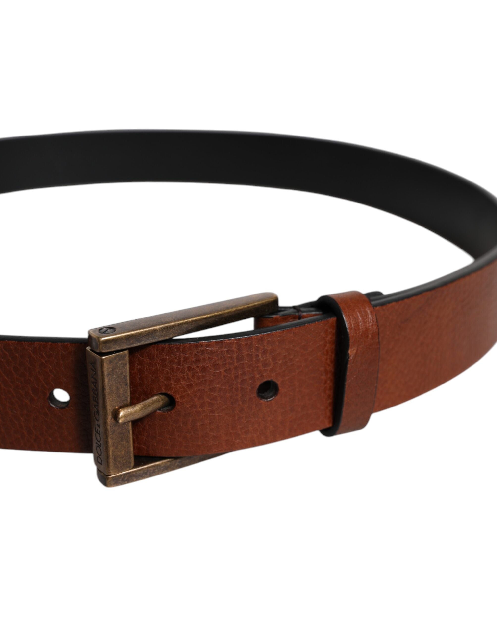 Dolce & Gabbana Brown Calf Leather Classic Metal Buckle Men's Belt