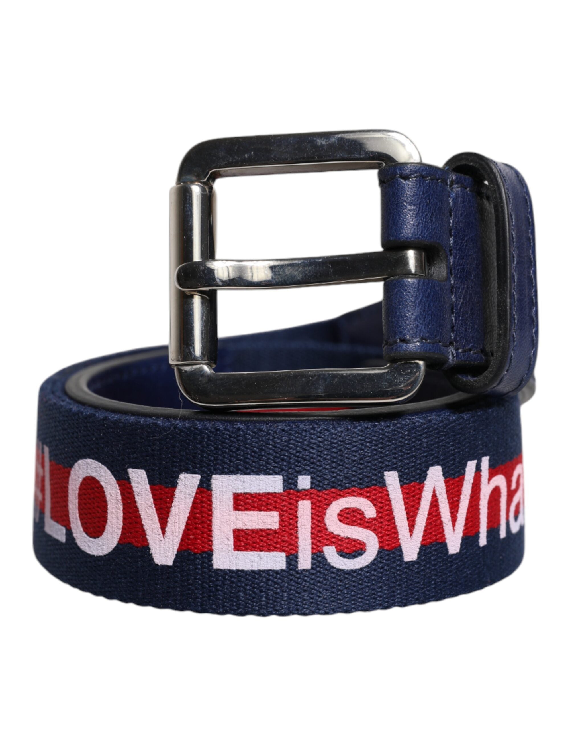 Dolce & Gabbana Blue Cotton Leather Printed Metal Buckle Men's Belt