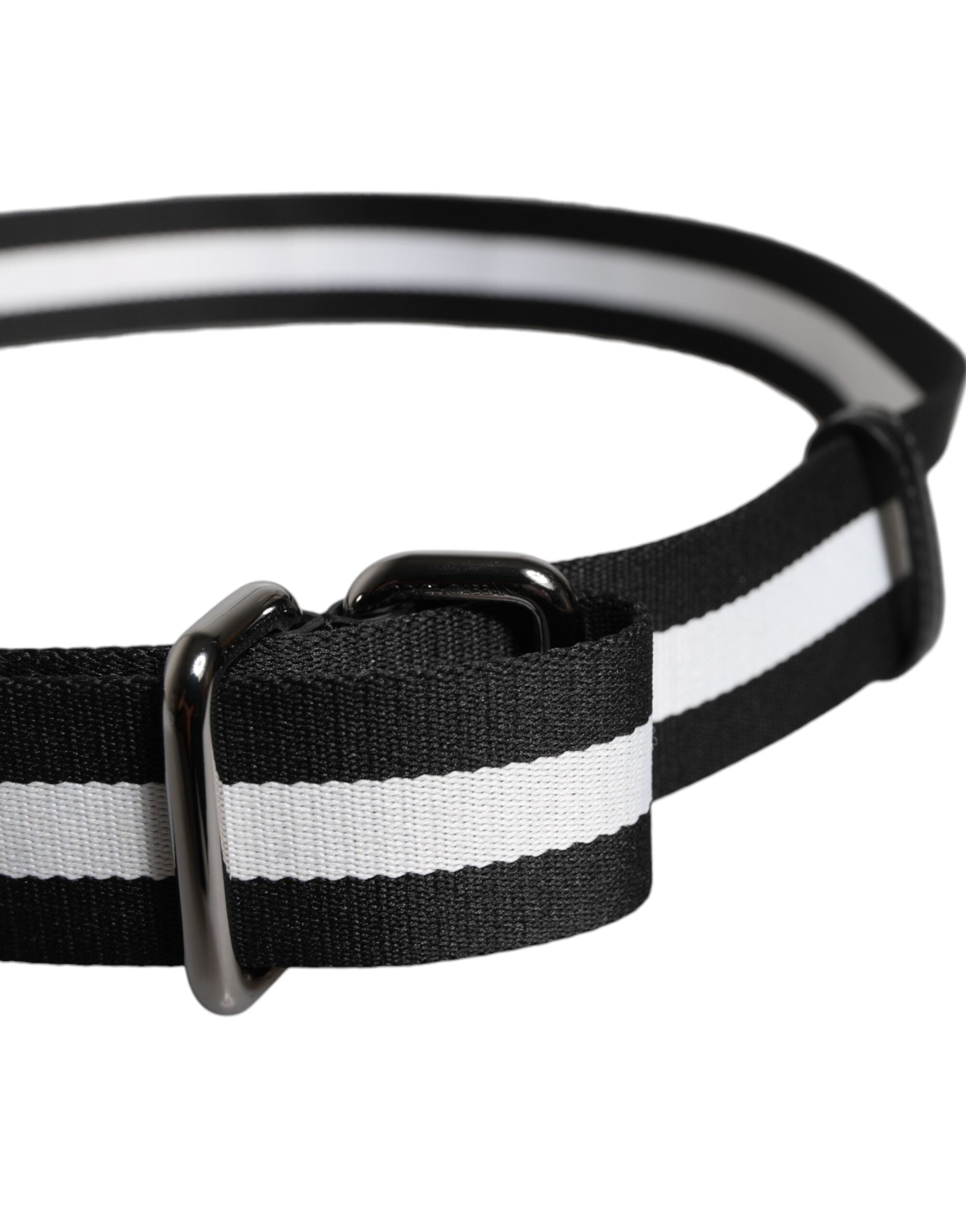 Dolce & Gabbana Black Yellow Logo Striped Metal Buckle Men's Belt
