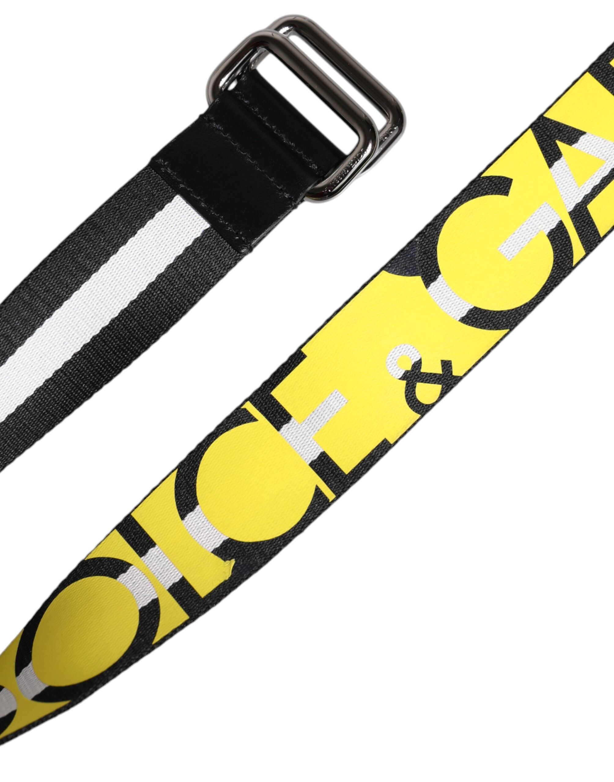 Dolce & Gabbana Black Yellow Logo Striped Metal Buckle Men's Belt