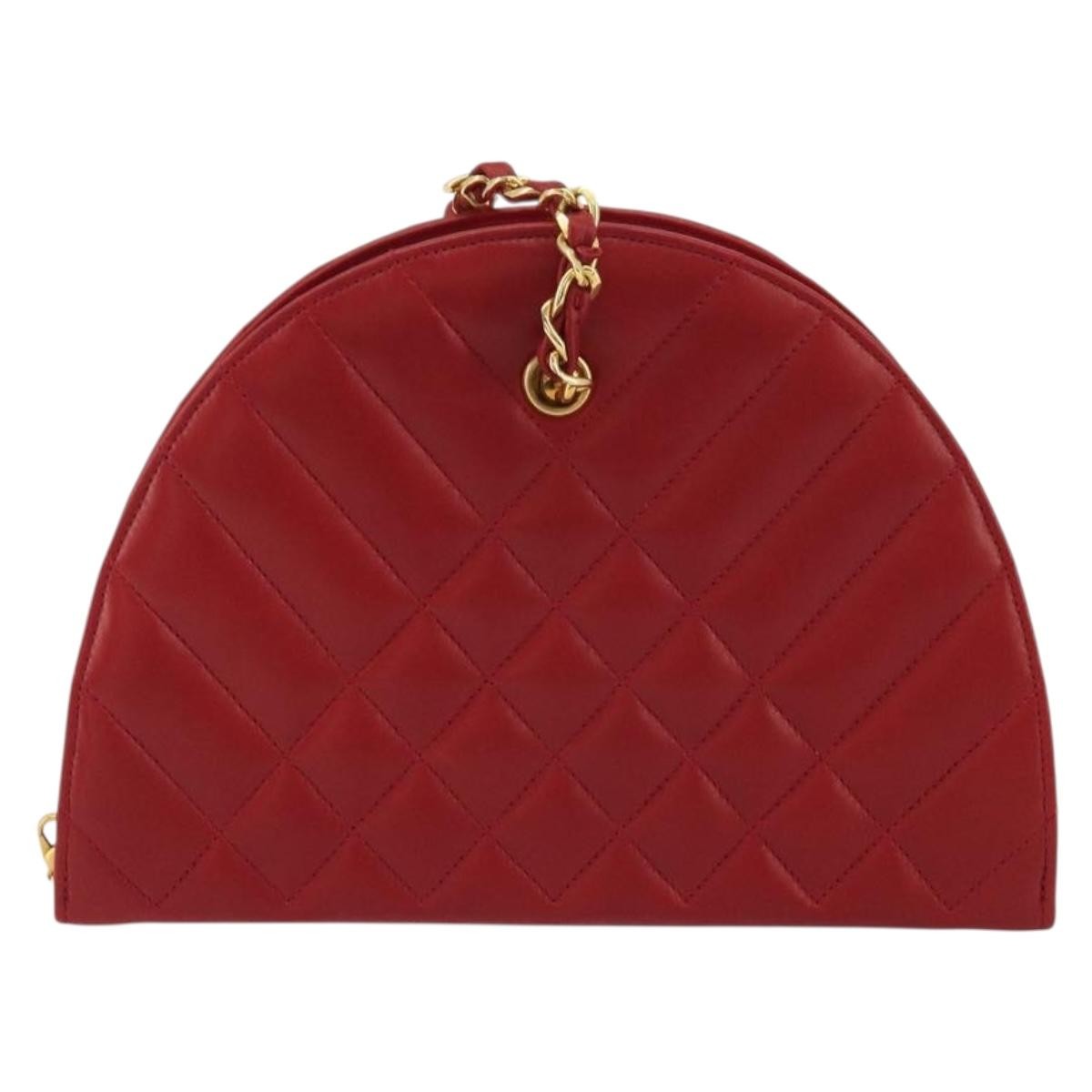 Chanel Vintage Chain Evening Mixed Quilt Lambskin Red Leather Clutche & Pouche Bag (Pre-Owned)