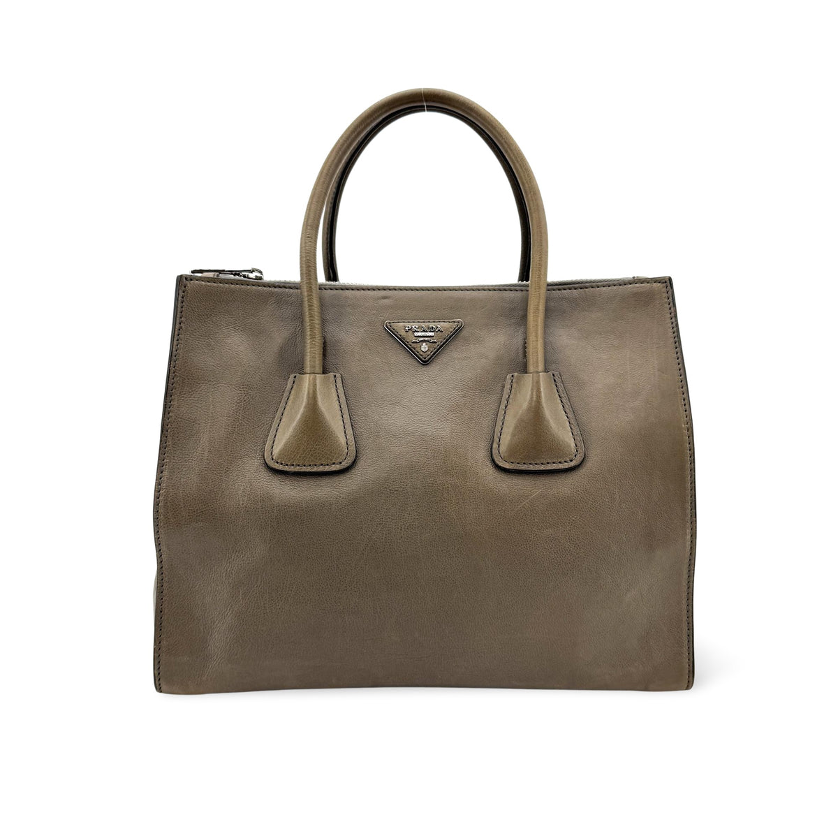 Prada Twin Shopping Vitello Daino Brown Leather Tote Bag Bag (Pre-Owned)