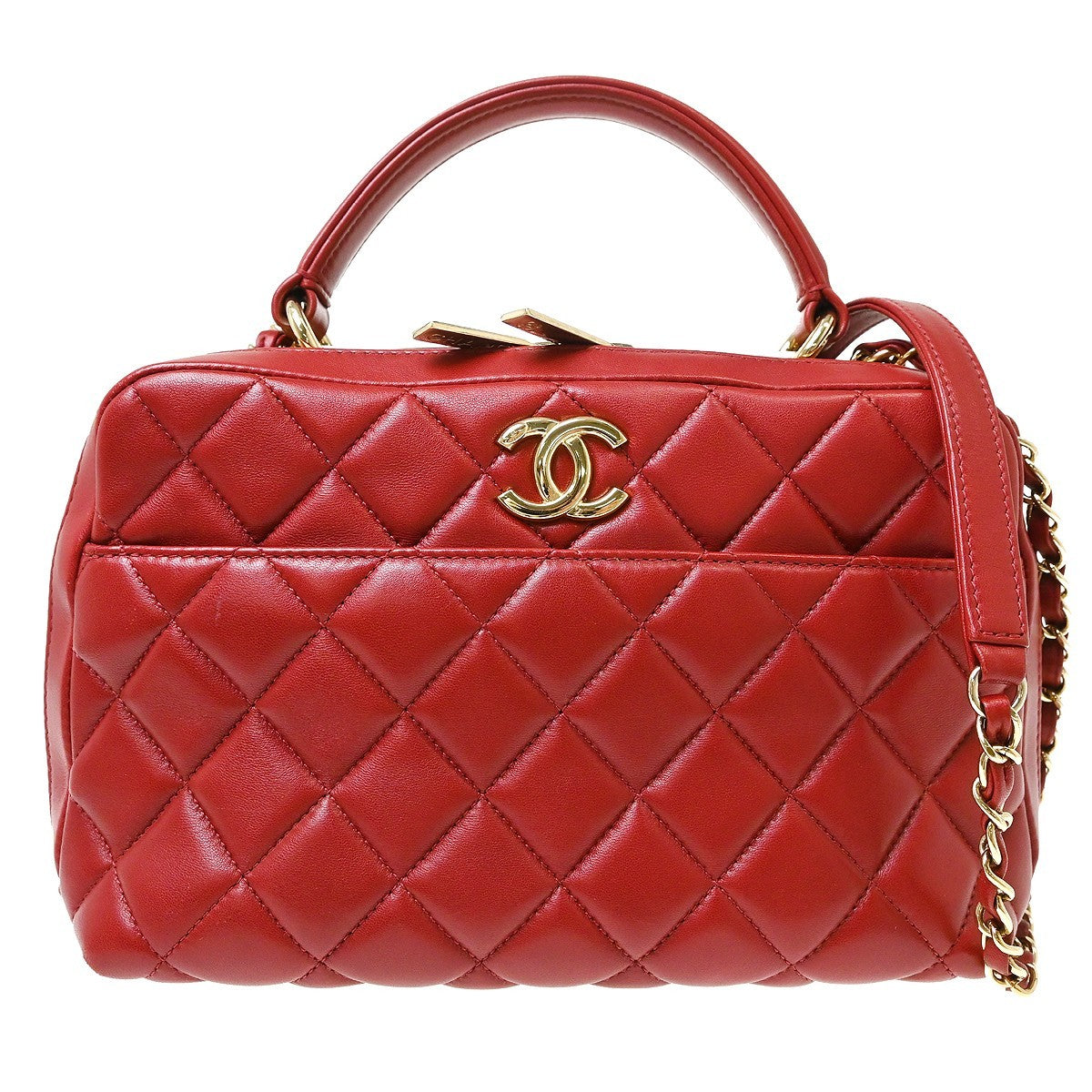Chanel Trendy Cc Top Handle Quilted Lambskin Red Leather Handbag (Pre-Owned)