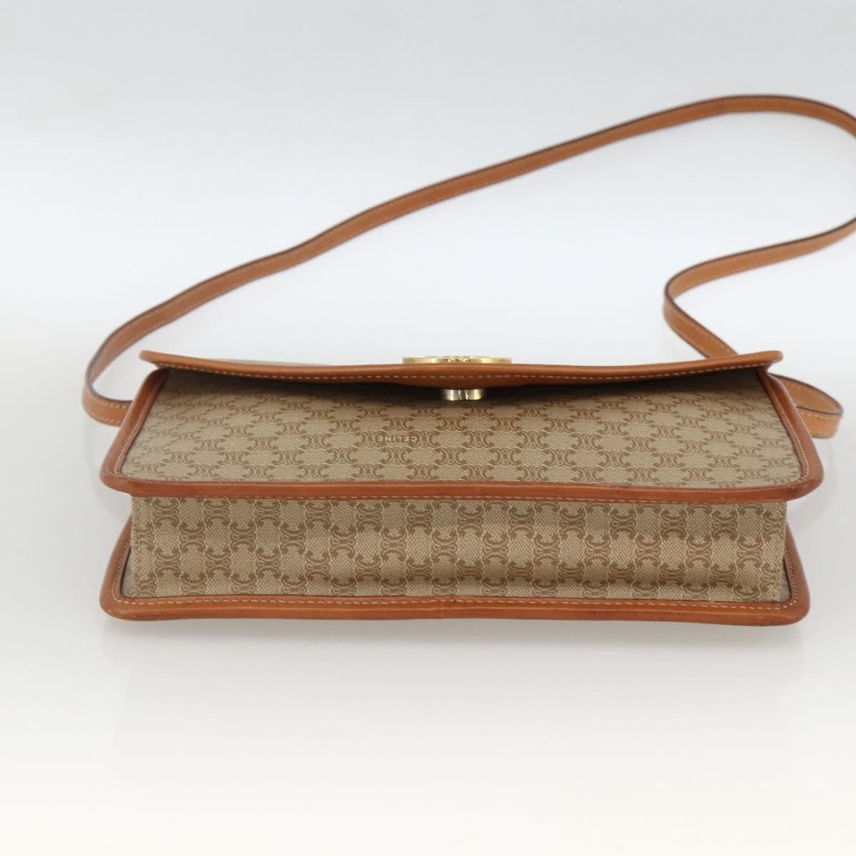 Celine Vintage Macadam Circle Logo Canvas And Leather Beige Canvas Shoulder Bag Bag (Pre-Owned)