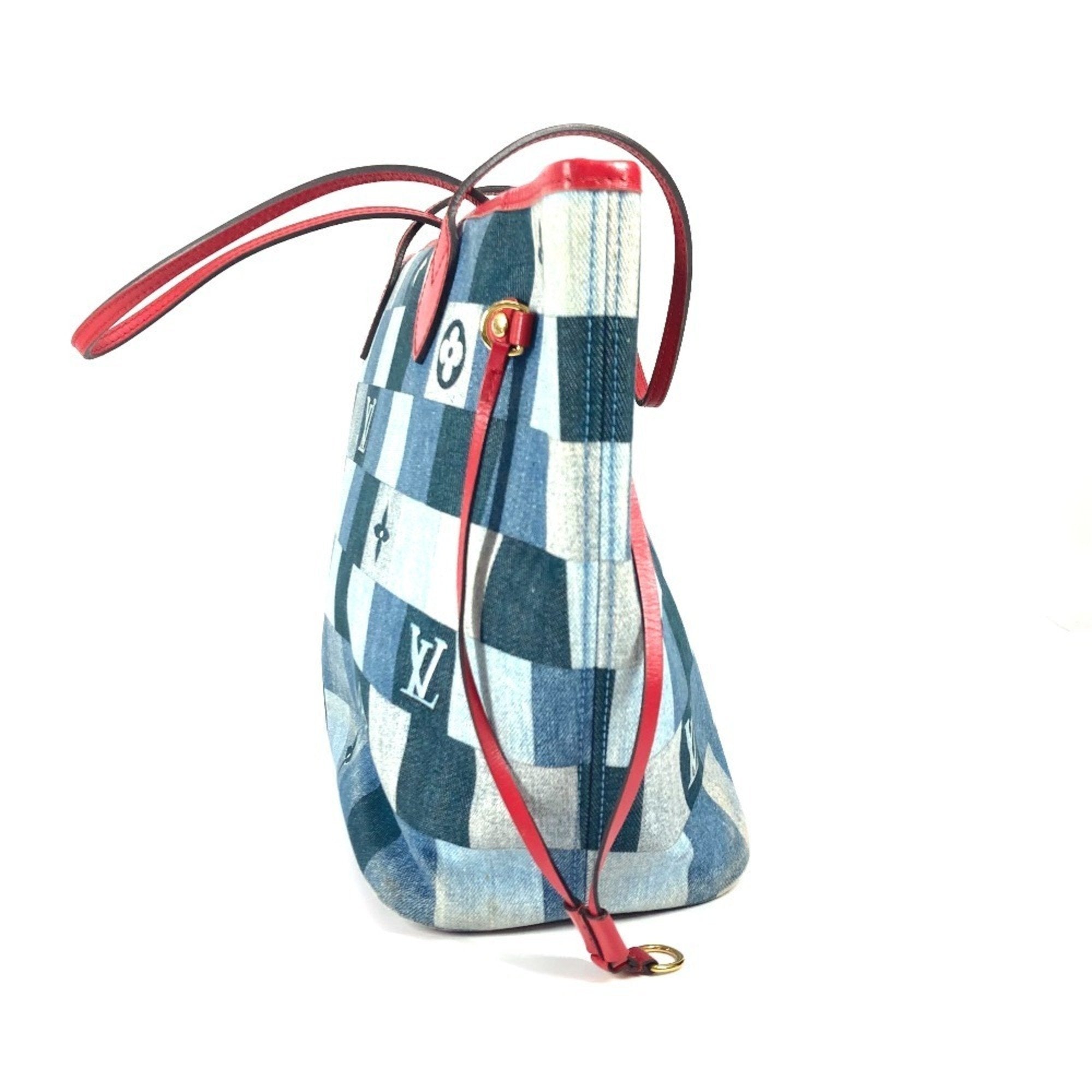 Louis Vuitton Neverfull Tote Damier And Monogram Patchwork Denim Blue Denim_Jeans Shoulder Bag Bag (Pre-Owned)