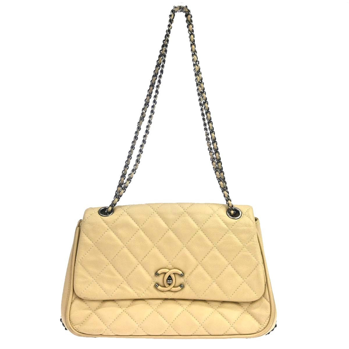 Chanel Flap Shoulder Leather Beige Leather Shoulder Bag Bag (Pre-Owned)