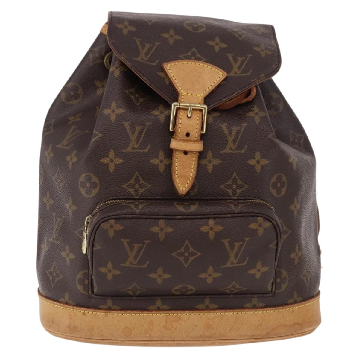 Louis Vuitton Montsouris Monogram Washed Denim Brown Canvas Backpack Bag (Pre-Owned)